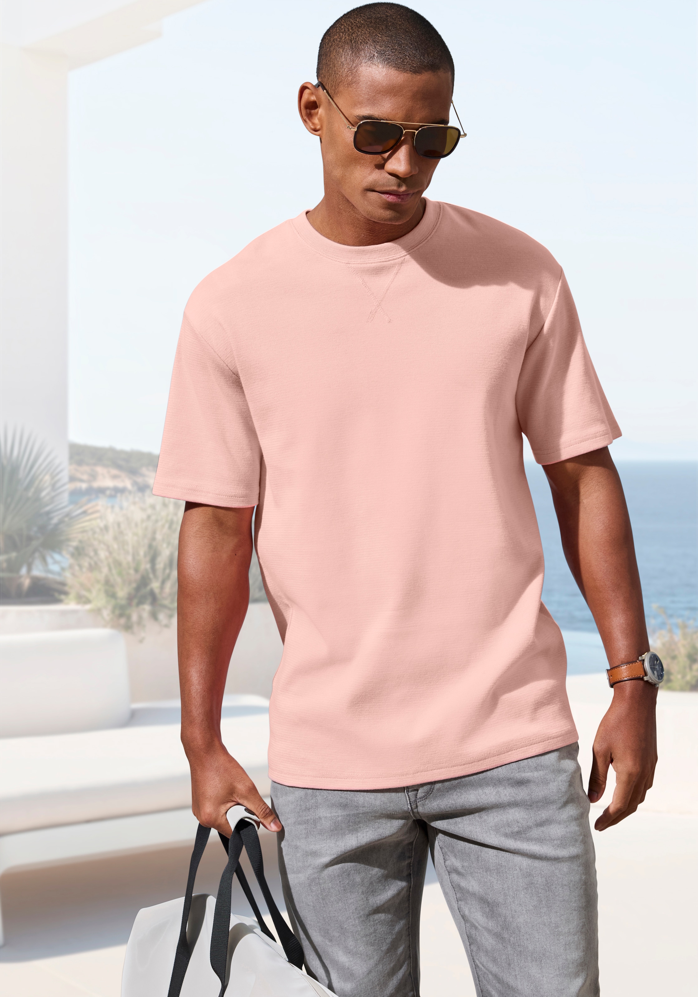 John Devin T-Shirt modische Strukturware aus Baumwoll-Elasthan-Qualität