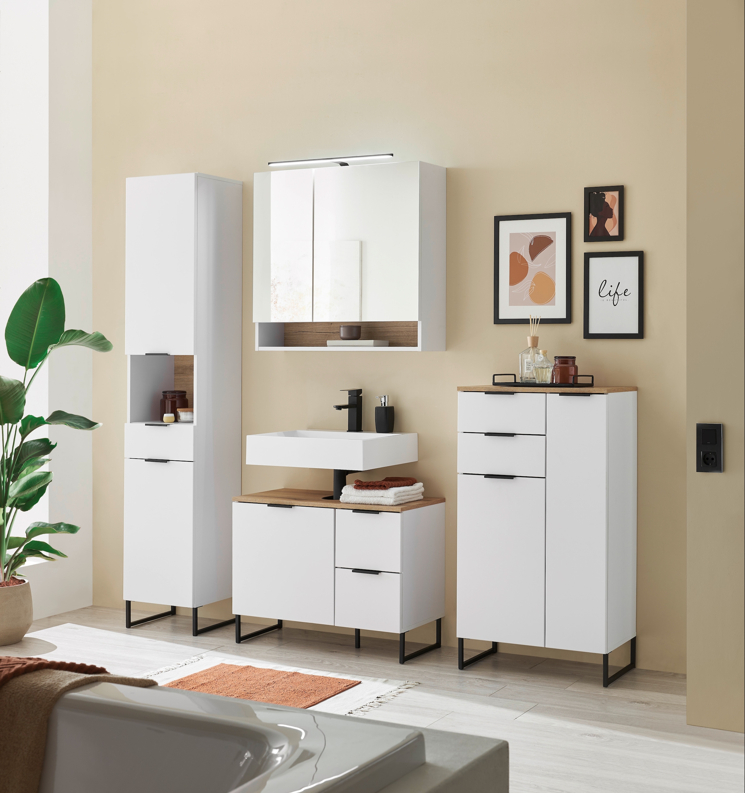BASIC by Balculina Armoire haute »Denver Hochschrank, Badezimmerschrank BxHxT 38x195x32« 1 cuis tlg. Largeur 38 cm, porte montable G/D, Softclose