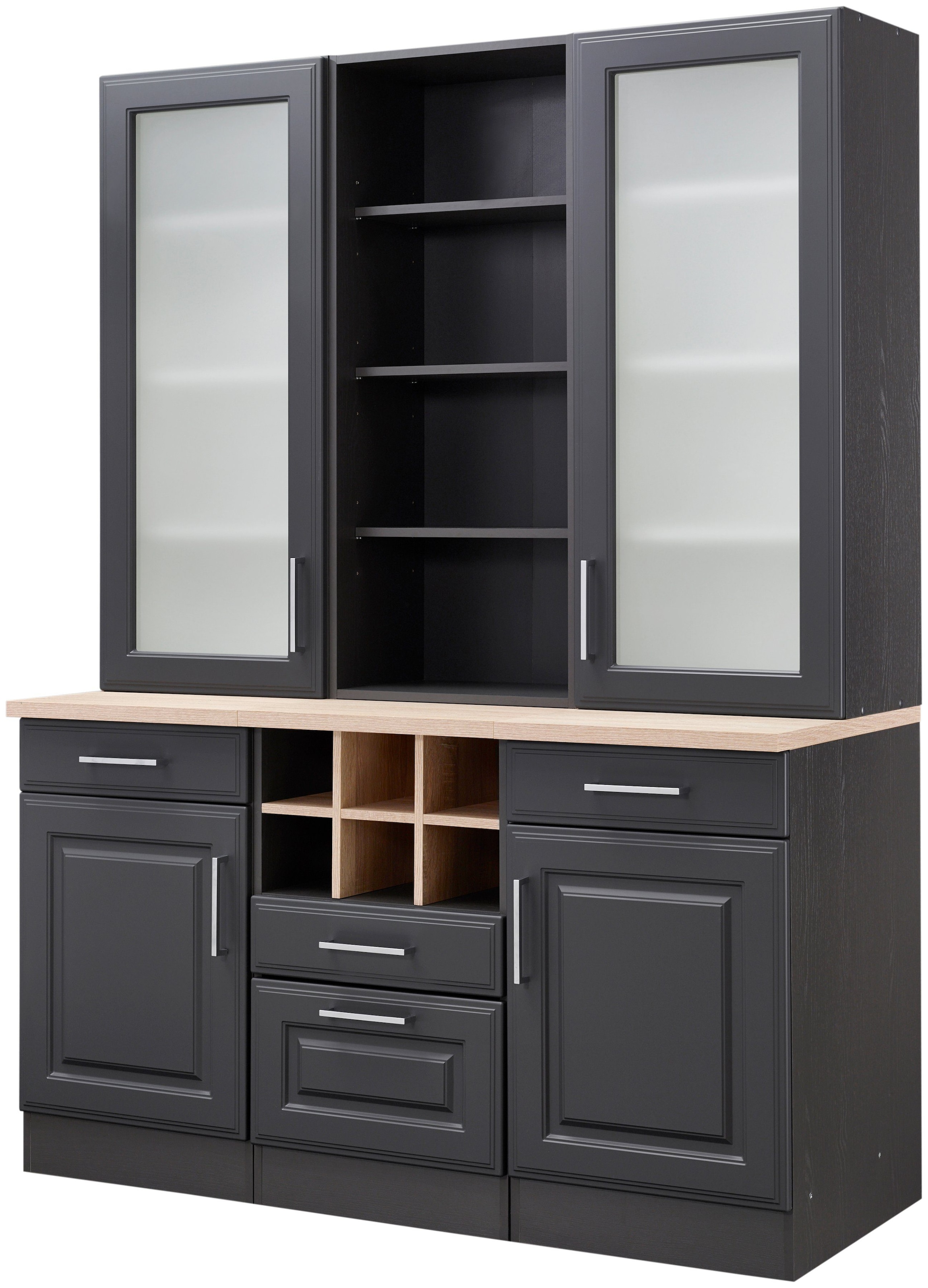 KOCHSTATION Küchenbuffet »KS-Stockholm« hochwertige MDF-Fronten, 2 Glasrahmentüren, 200 cm hoch, viel Stauraum