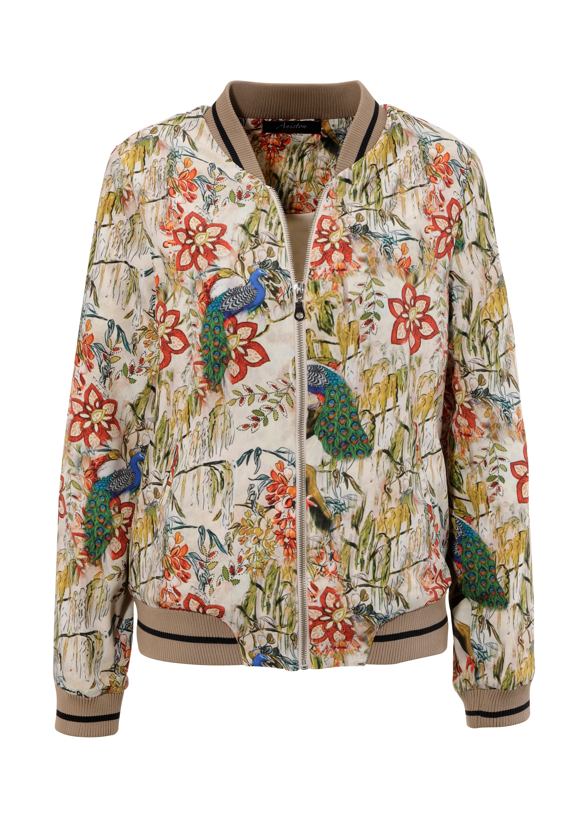 Aniston CASUAL Blouson, mit farbenfrohen Pfauen und Blumen bedruckt - NEUE KOLLEKTION