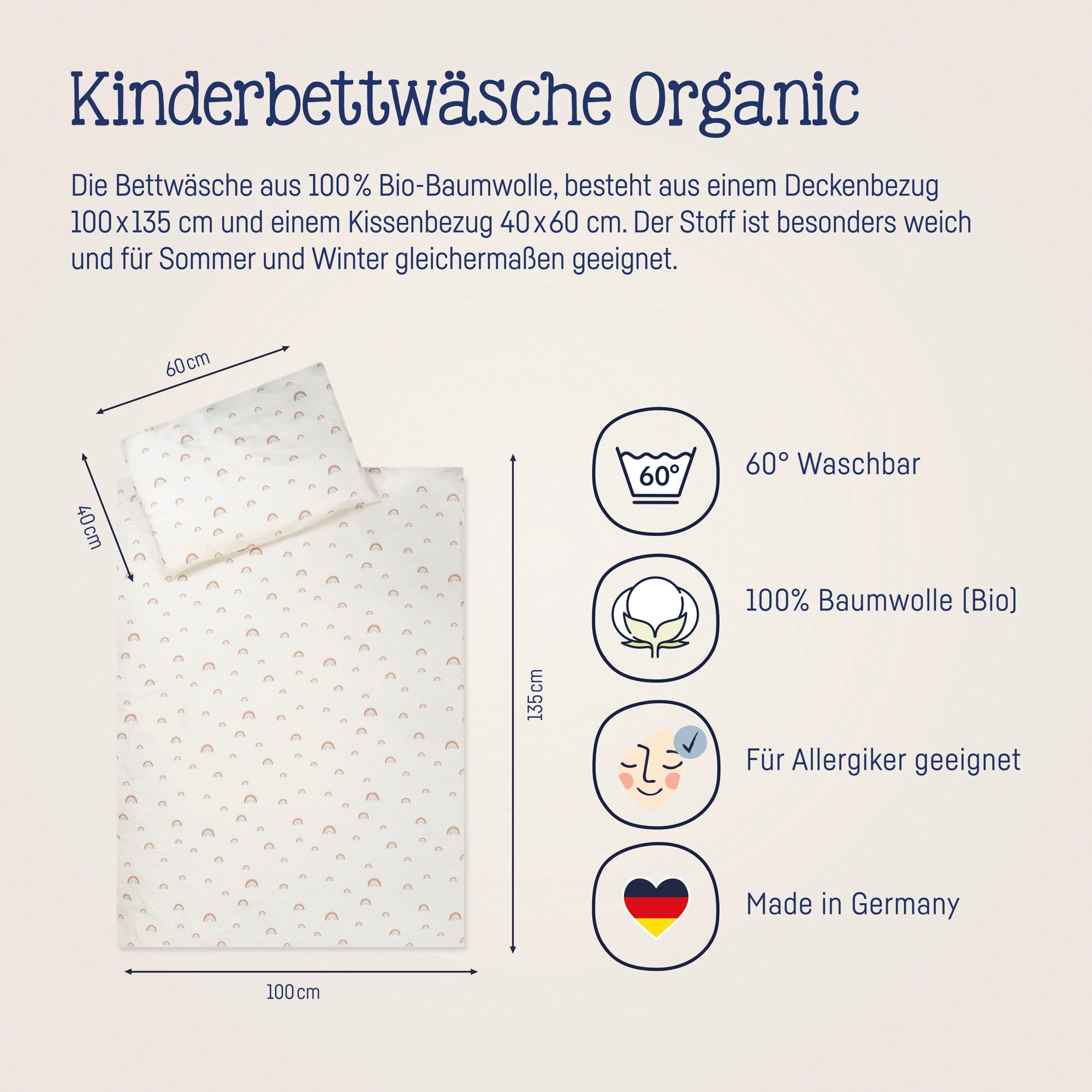 Julius Zöllner Kinderbettwäsche »Baby- und Kinderbettwäsche aus 100% Bio-Baumwolle«, erhältlich in den Grössen 80x80+35x40cm und 100x135+40x60cm