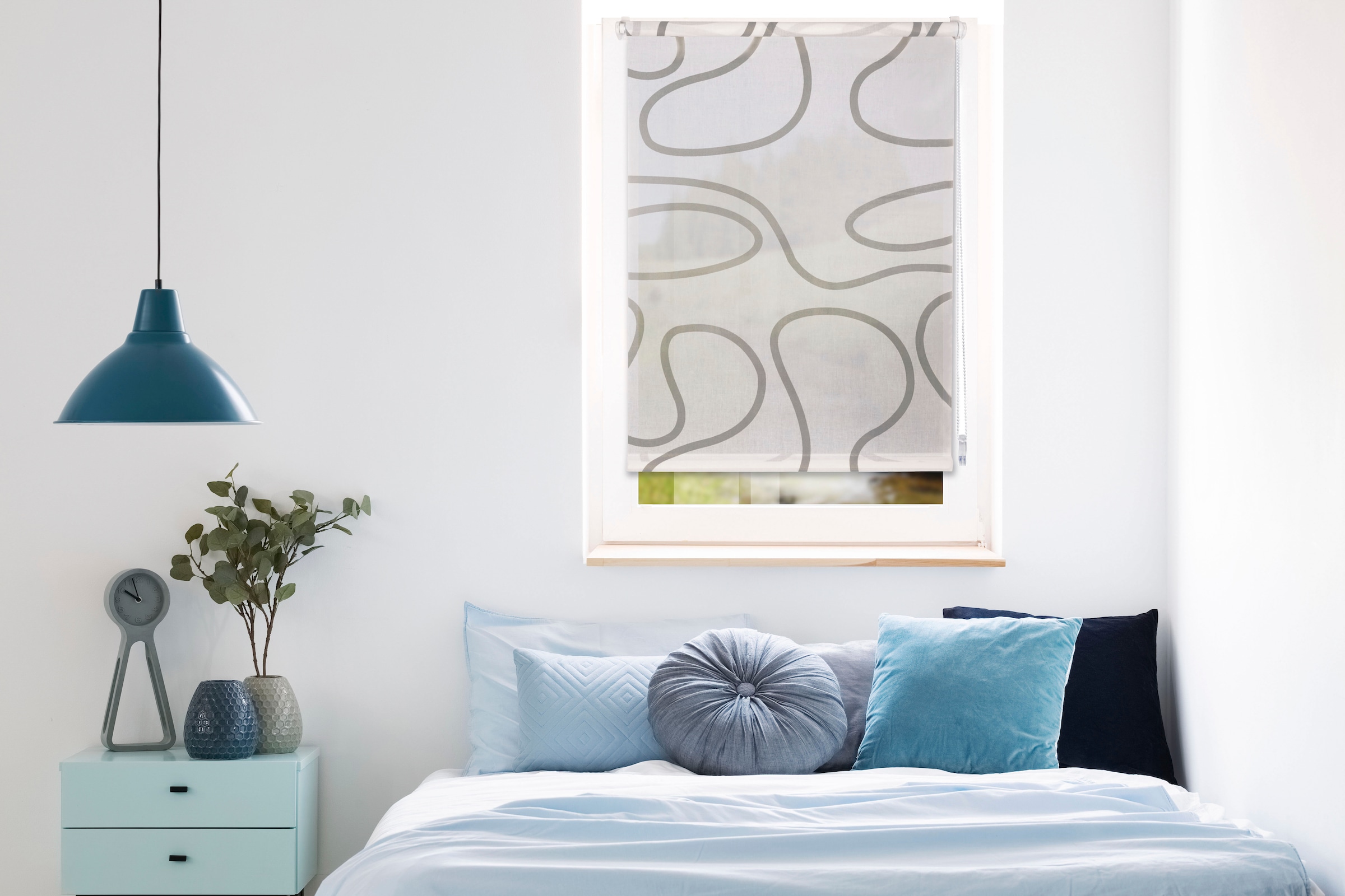 Image of mydeco Seitenzugrollo "Win move" Lichtschutz Sichtschutz ohne Bohren freihängend mit stylischem Muster