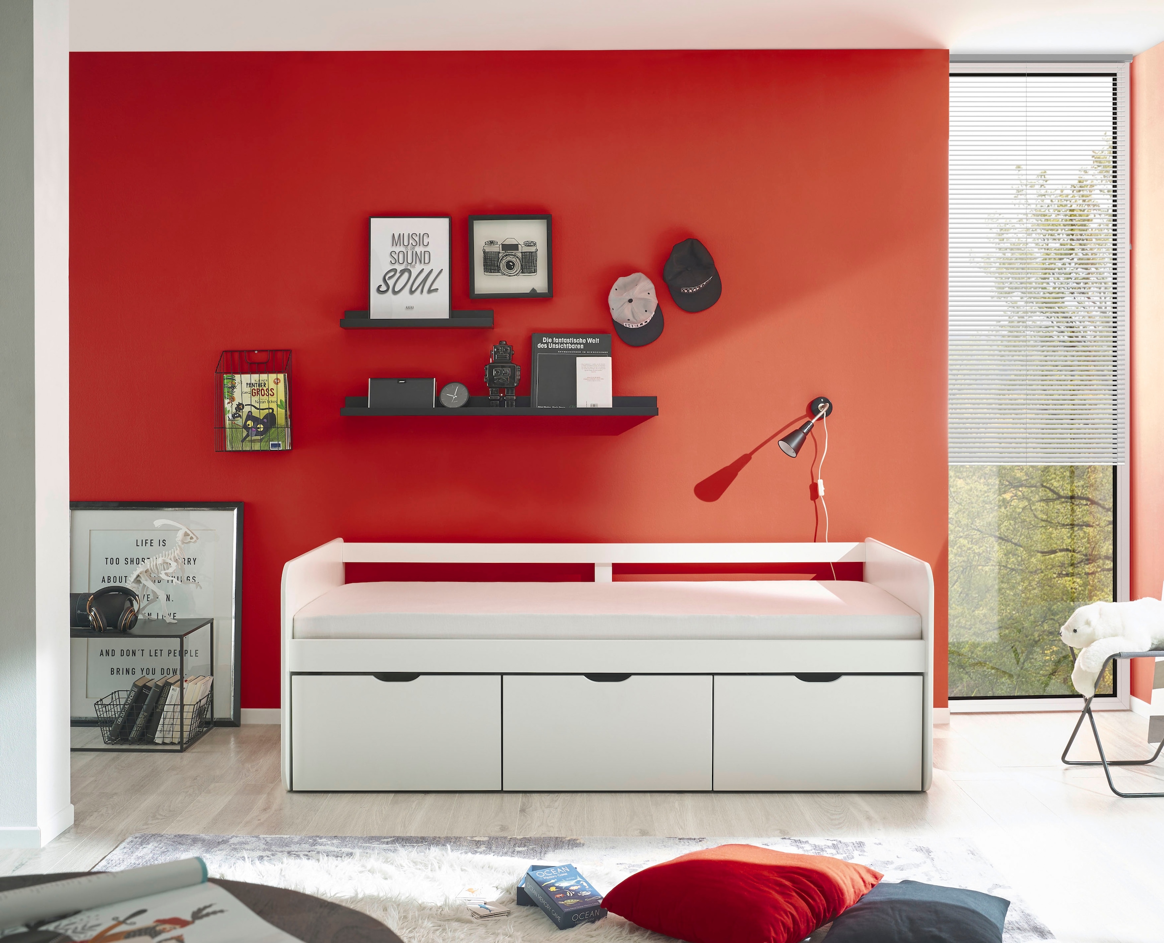 Begabino Lit de rangement »Eino Bett, Einzelbett« comprend 3 tiroirs coulissants