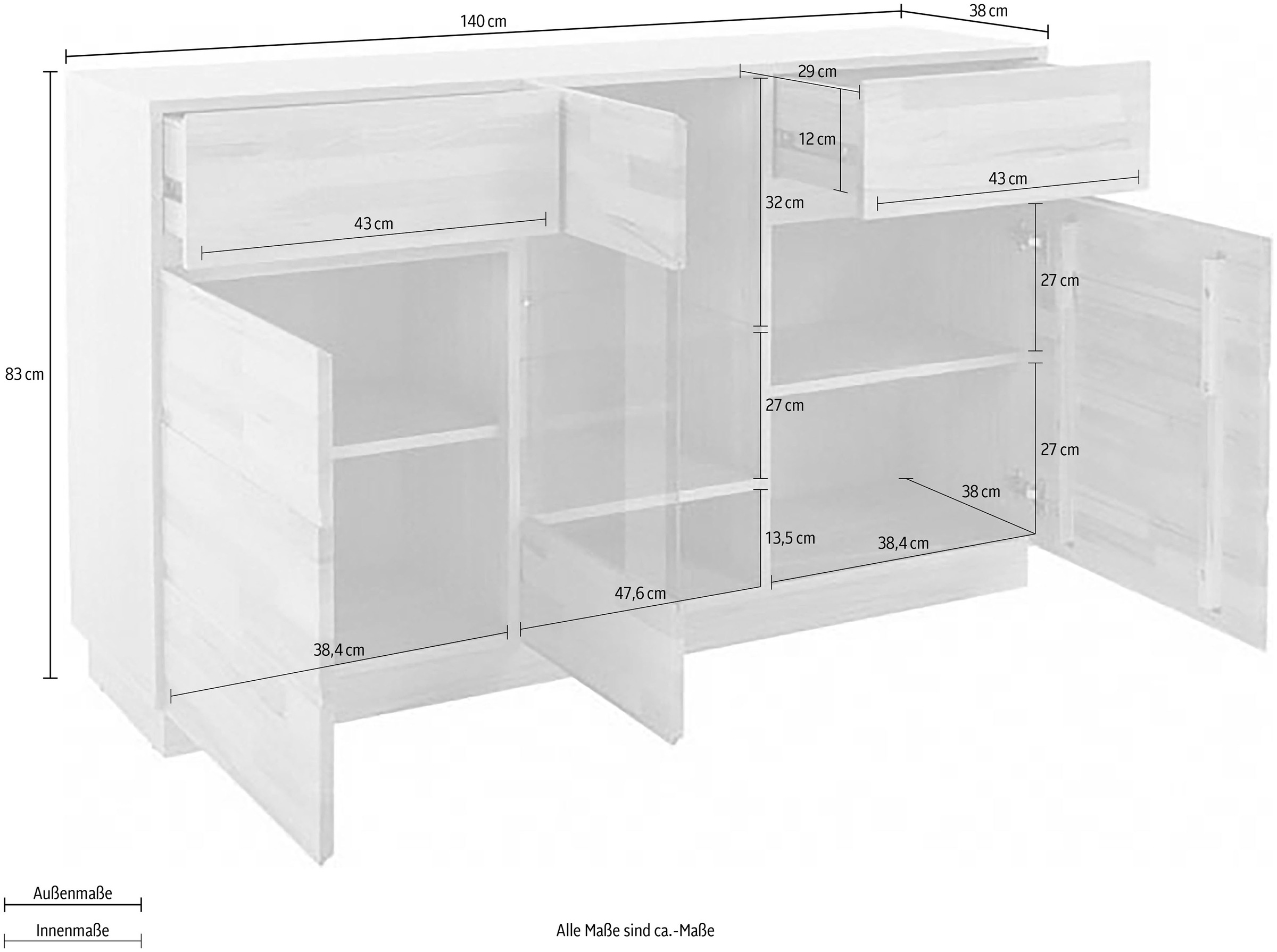 Home affaire Sideboard »Laima«, Kommode, Breite 140 cm, teilmassiv, FSC®-zertifiziert