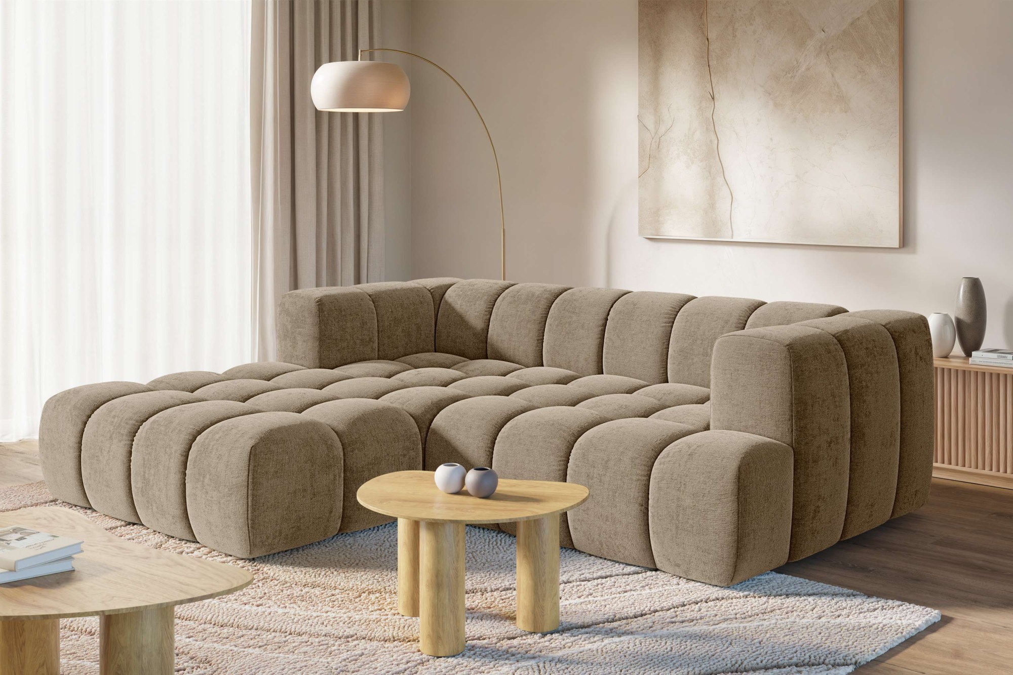 homsy by Ana Johnson Canapé d'angle »»XL« BOUBELLE L-Form extra tief, Design: Bubble-Optik, Breite 247cm« hoher Sitzkomfort dank Wellenunterfederung, XL Sitztiefe 100 cm