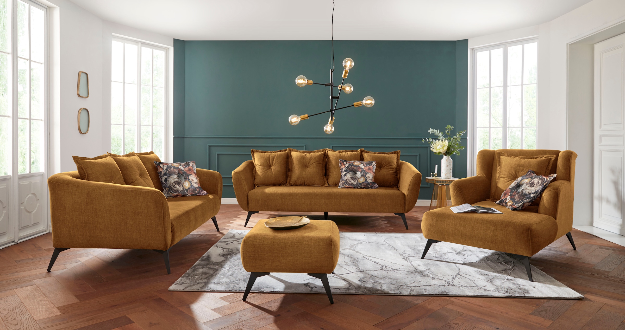 Home affaire 2,5-Sitzer »Baggio modern romantisches Design, Breite 196cm, Komfortsitzhöhe 45cm« Zierkissen inklusive