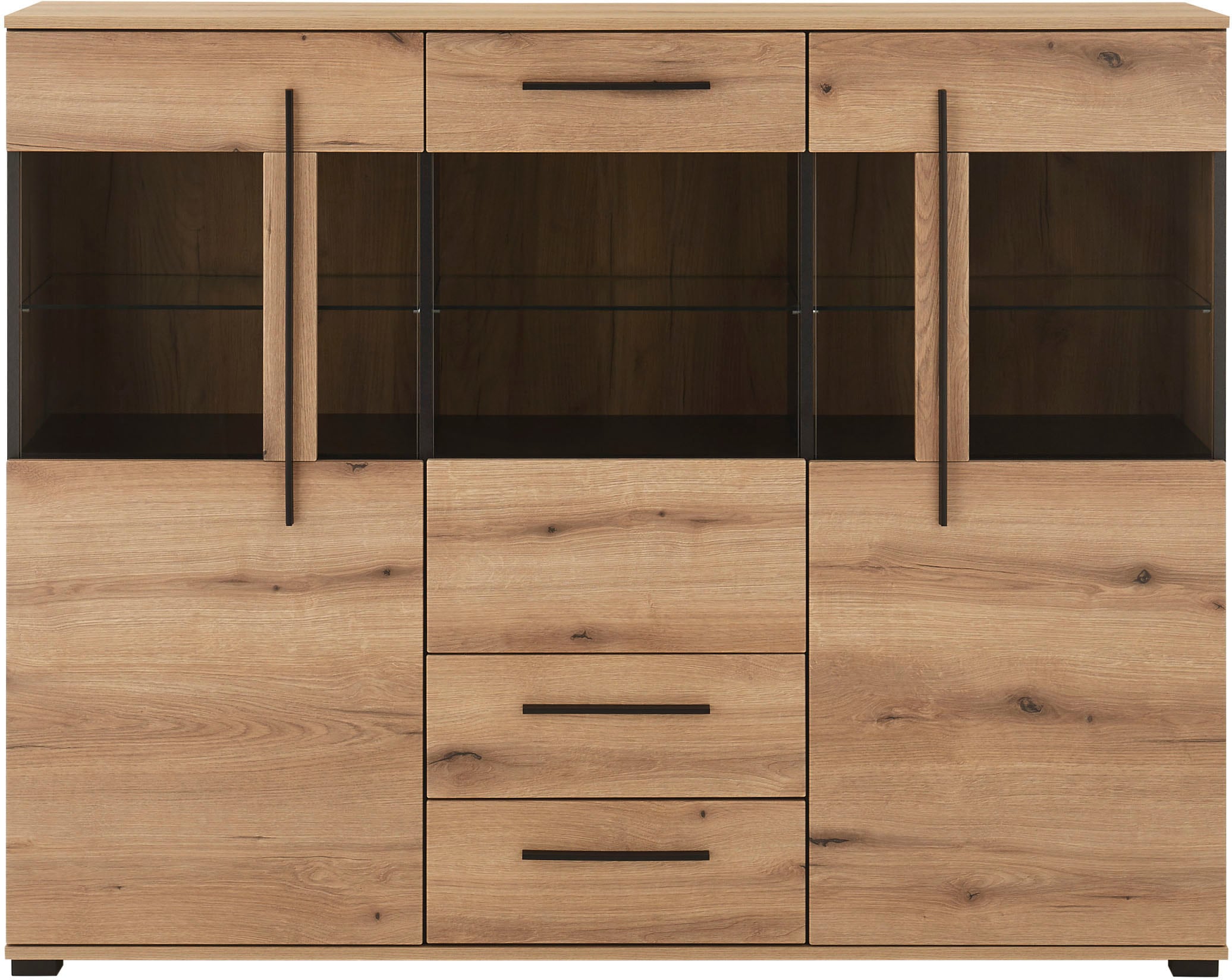 INOSIGN Highboard »Cantara, moderner Schrank, Vitrine in Eiche Dekor oder weiss«, schwarze Stangengriffe, ausreichend Stauraum, vielseitig einsetzbar