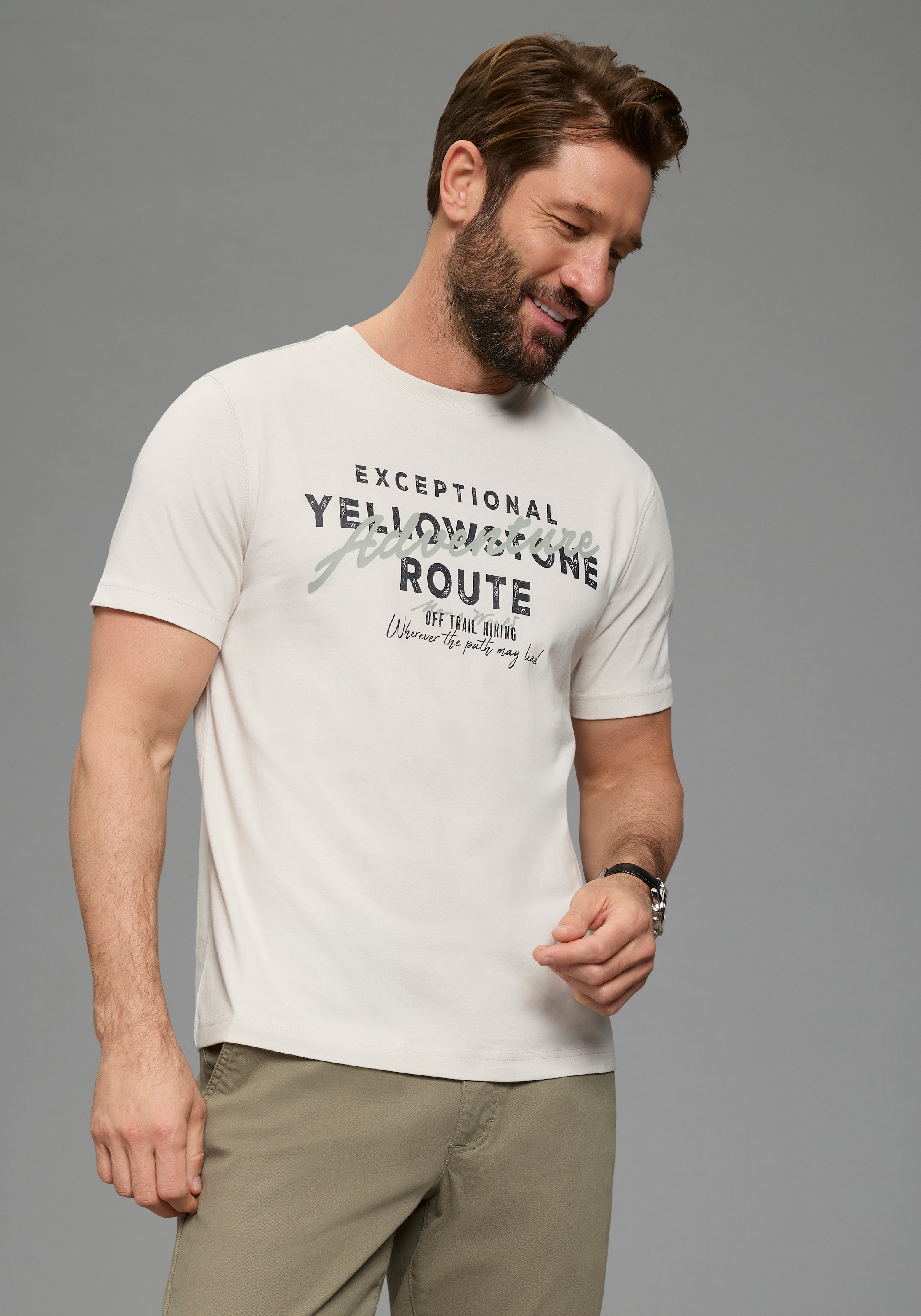 Image of Mans World Rundhalsshirt "Neue Kollektion" normale Passform, Kurzarm, mit Print-Applikation