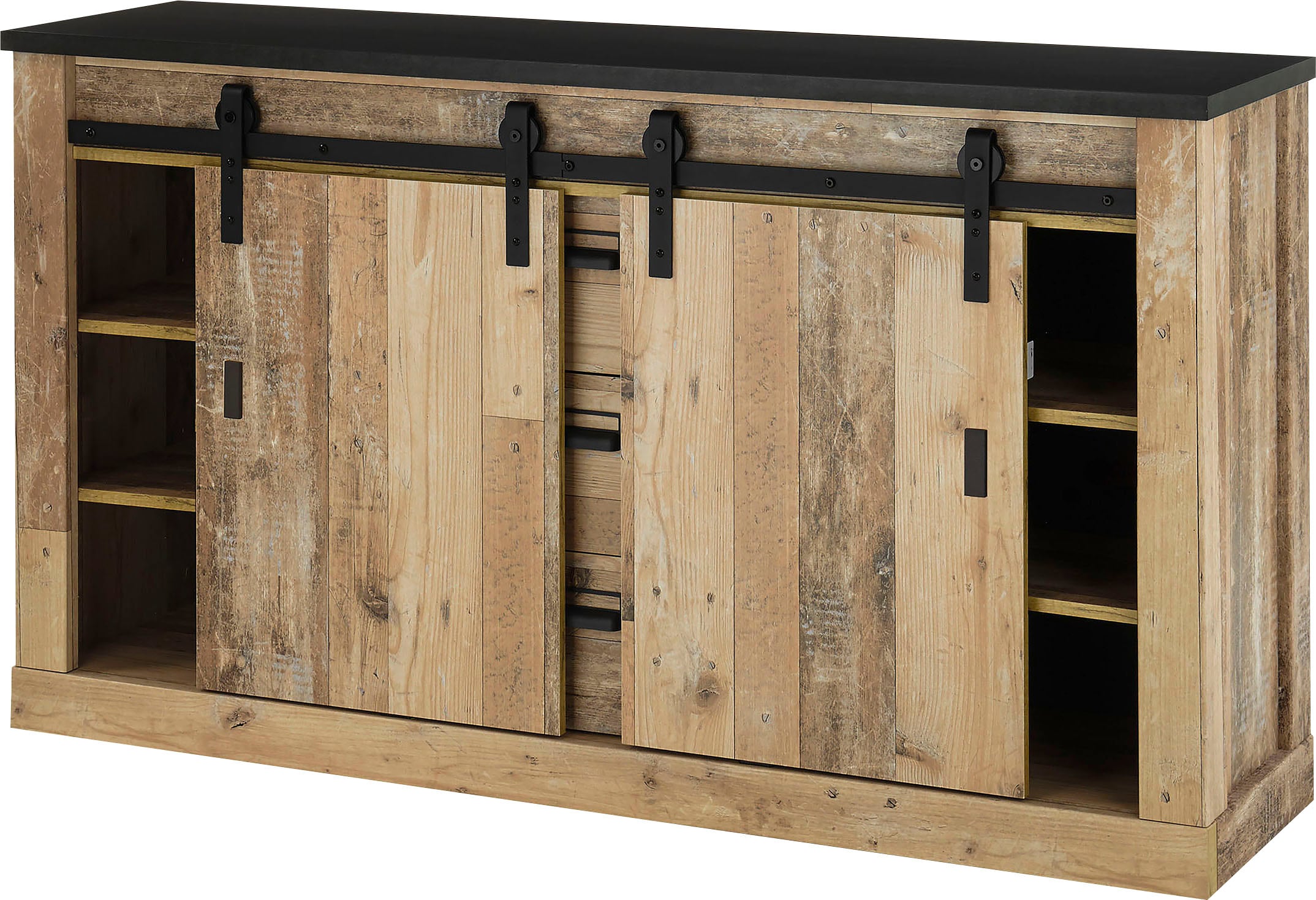 Home affaire Sideboard »SHERWOOD«, Holz Dekor, mit Scheunentorbeschlag und Apothekergriffen, Breite 161cm