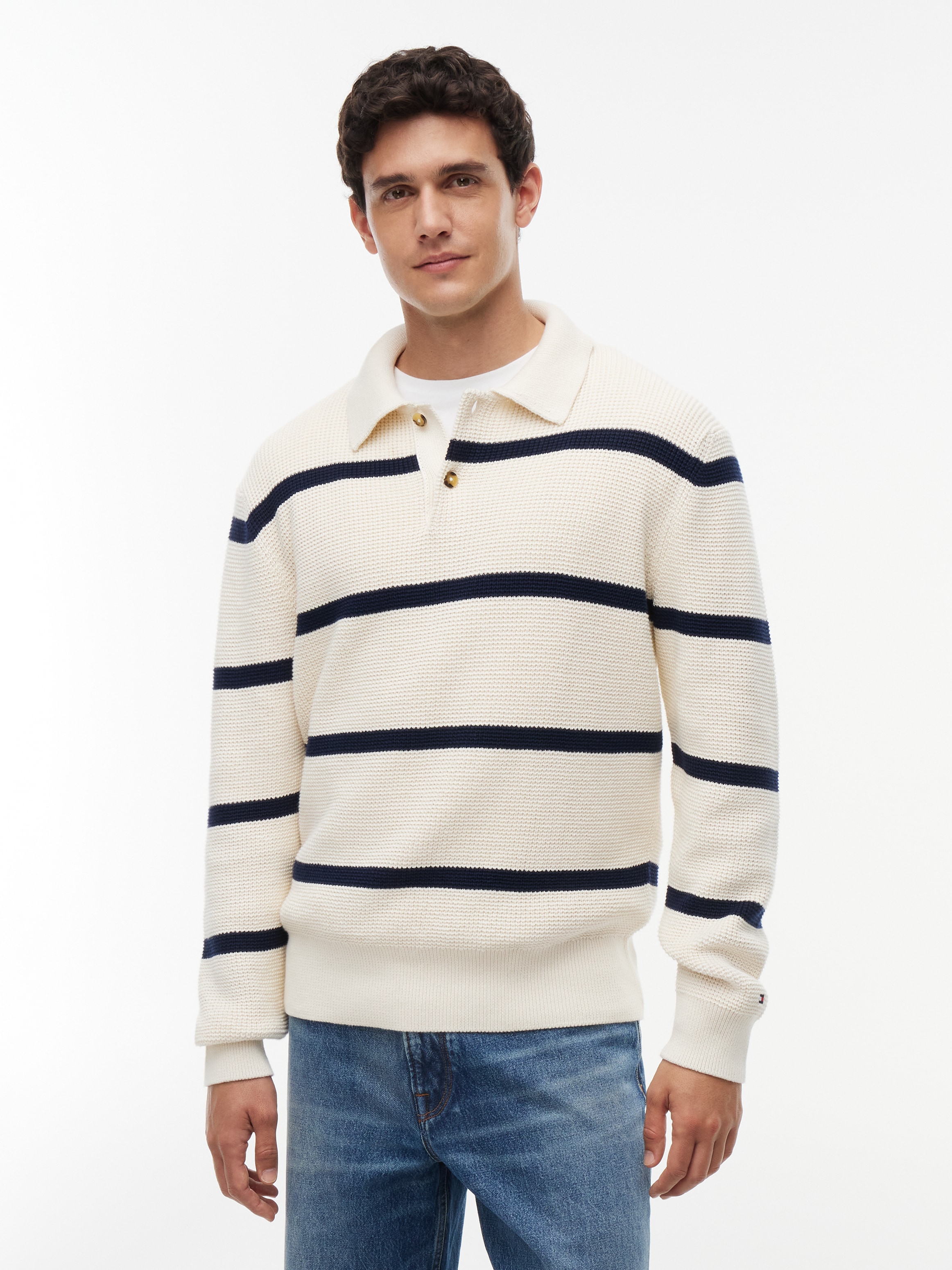Image of Tommy Hilfiger Polokragenpullover "WAFFLE STRUCTURE RUGBY" Relaxed Fit