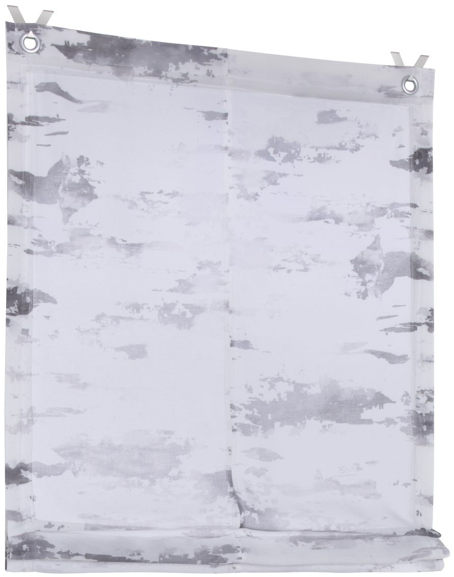 Image of Kutti Raffrollo "Claude" mit Hakenaufhängung ohne Bohren freihängend weiss, halbtransparent, bedruckt, Polyester, mit Fensterhaken