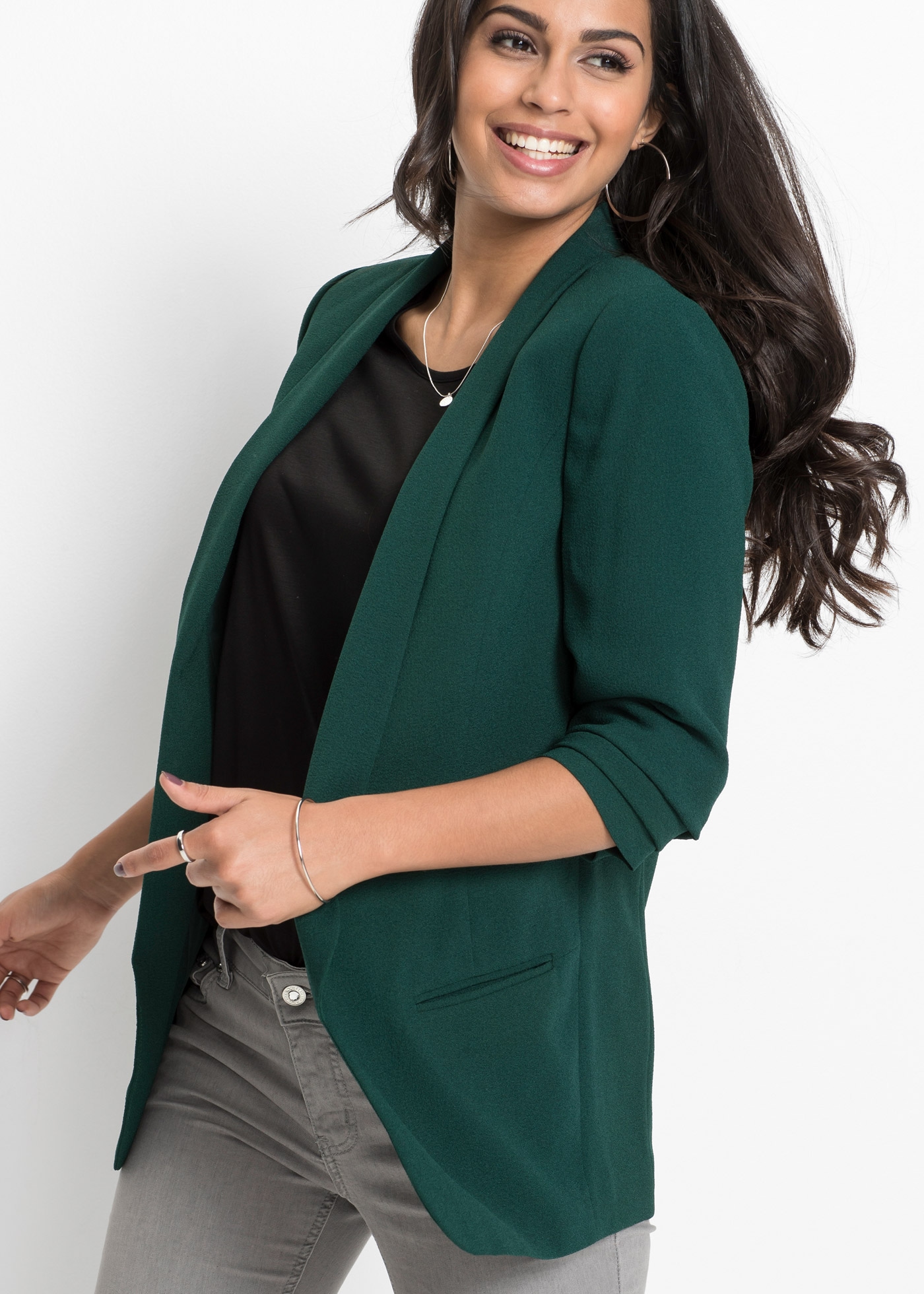 bonprix Blazer long festlicher Stil, taillierte Passform, aus Polyester und Elasthan