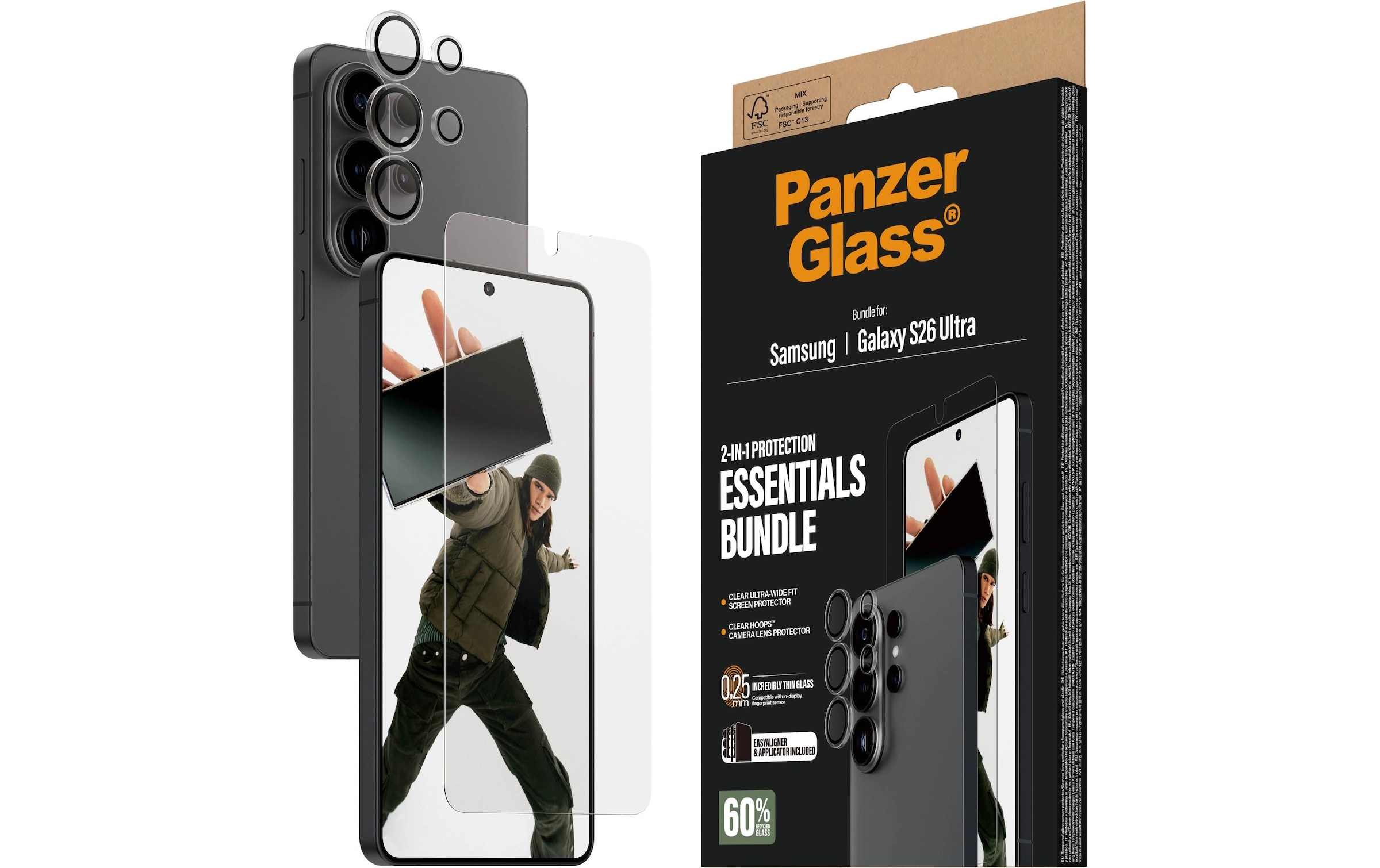 PanzerGlass Verre de protection pour appareil photo »2-in-1 Protection Essentials Bundle« für Samsung Galaxy S26 Ultra Displayschutzfolie, Schutzfolie, Kameraschutz, kratz- & stossfest