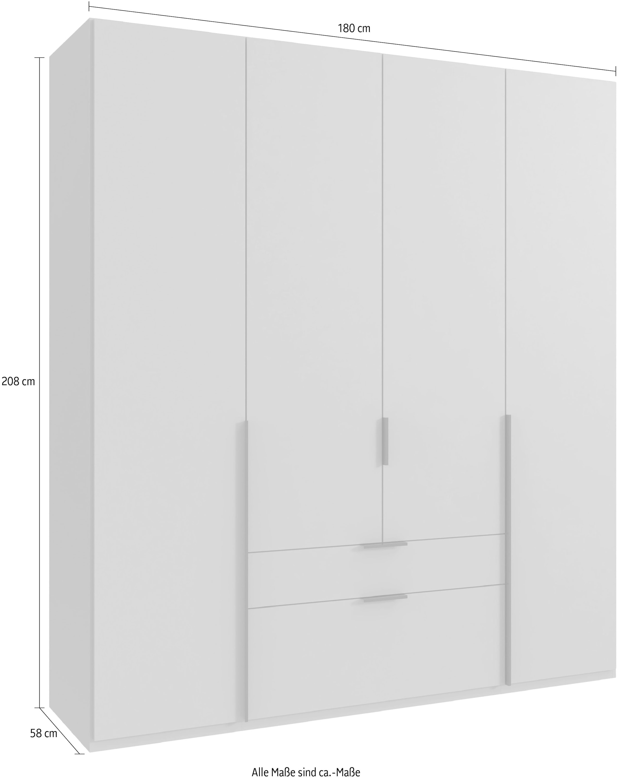 Wimex Drehtürenschrank »Mugano, 135 oder 180cm breit, 208 oder 236cm hoch, Made in Germany«, (mit langen Griffstangen aus Metall), wahlweise mit oder ohne Spiegel, mit Schubladen