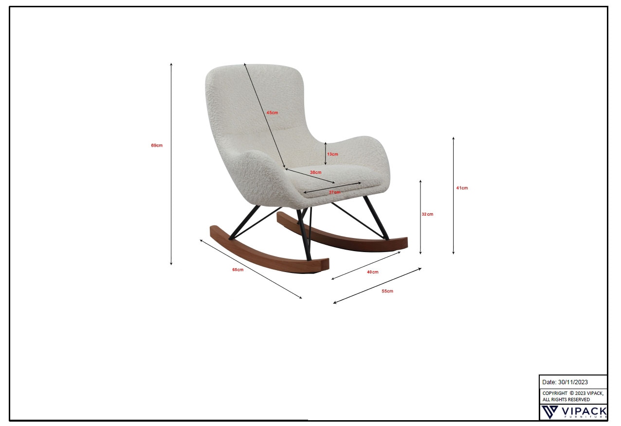 Vipack Chaise à bascule »Rocky, in flauschigem Bouclé Stoff, Kufen aus massiver Buche« () Chaise à bascule pour enfants pour un bercement apaisant, deux couleurs