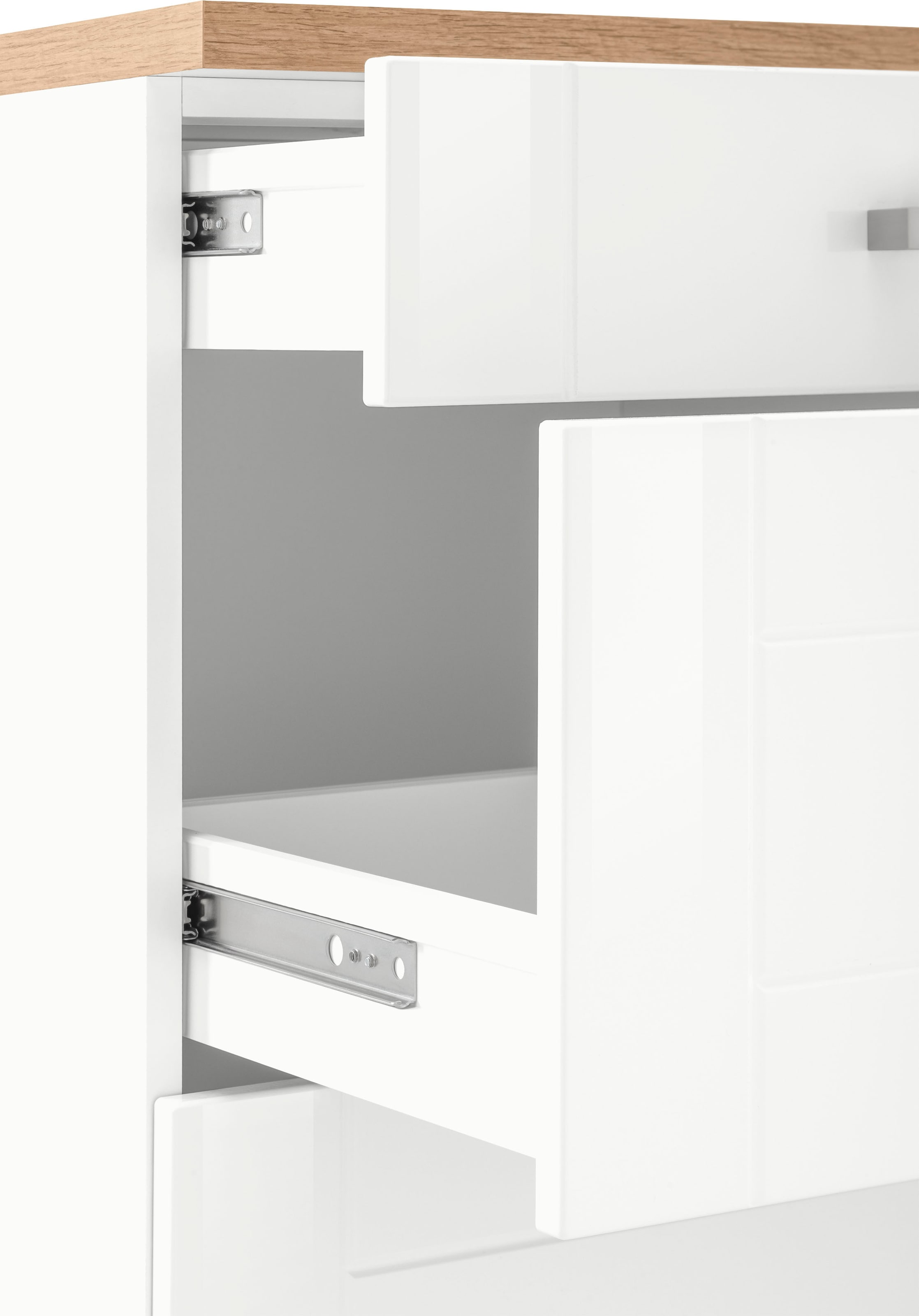 KOCHSTATION Armoire basse »KS-Tinnum« 120 cm de large, poignées métal, façades MDF, avec 2 tiroirs