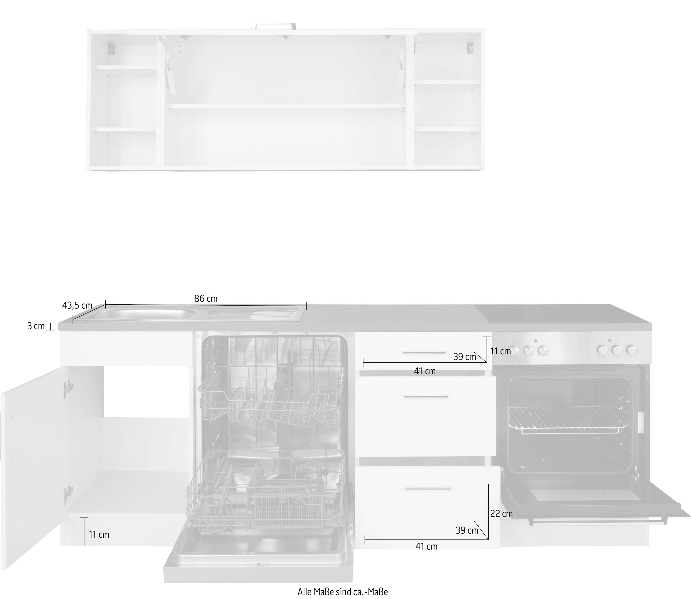 KOCHSTATION Kitchenette »KS-Paris – Küchen mit einzigartigen Fotomotiven auf den Fronten« largeur 220 cm, au choix avec appareils électriques, avec impression décorative