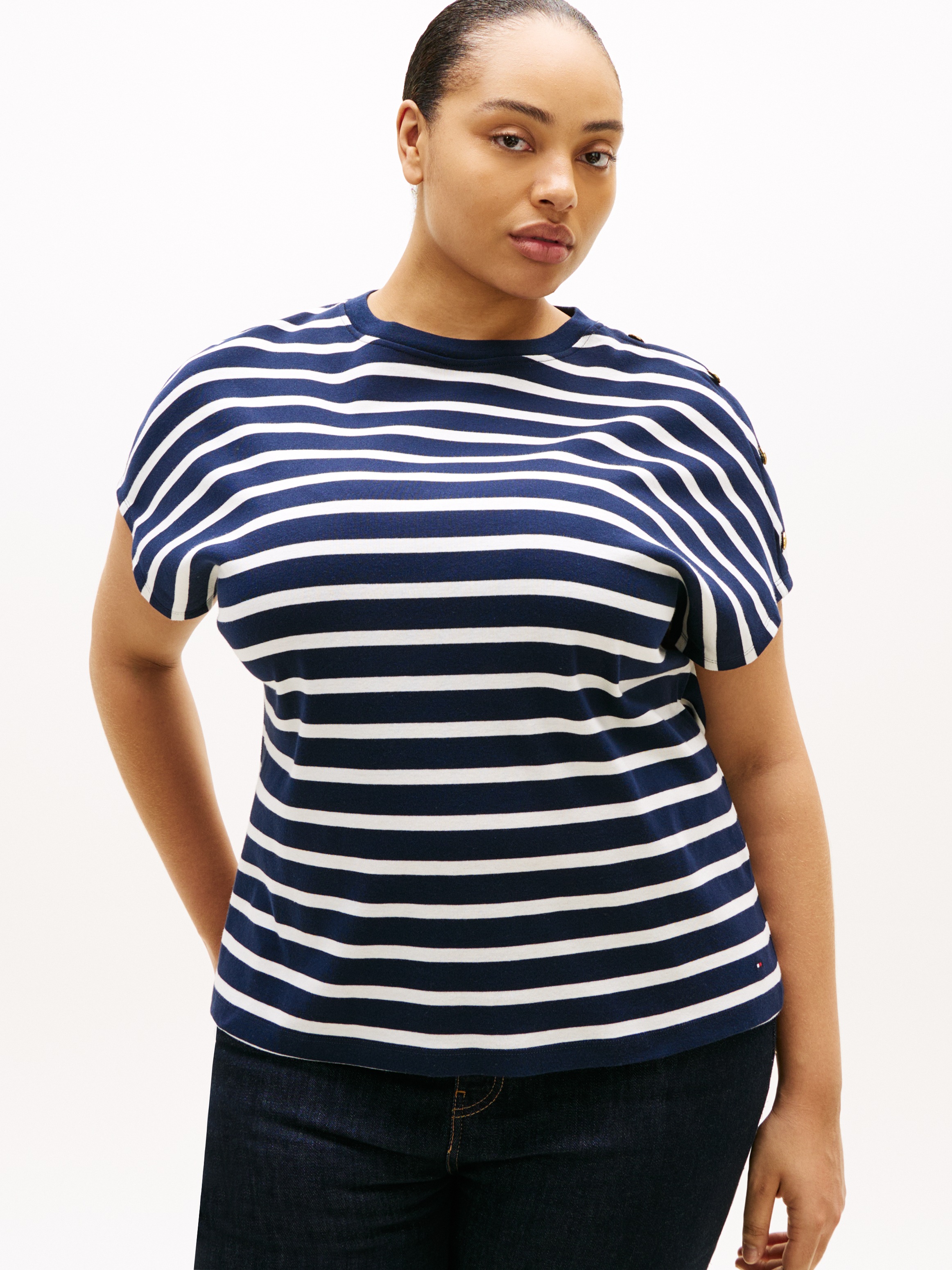 Image of Tommy Hilfiger Curve Kurzarmshirt "CRV GOLD BUTTON SS TEE" in grossen Grössen
