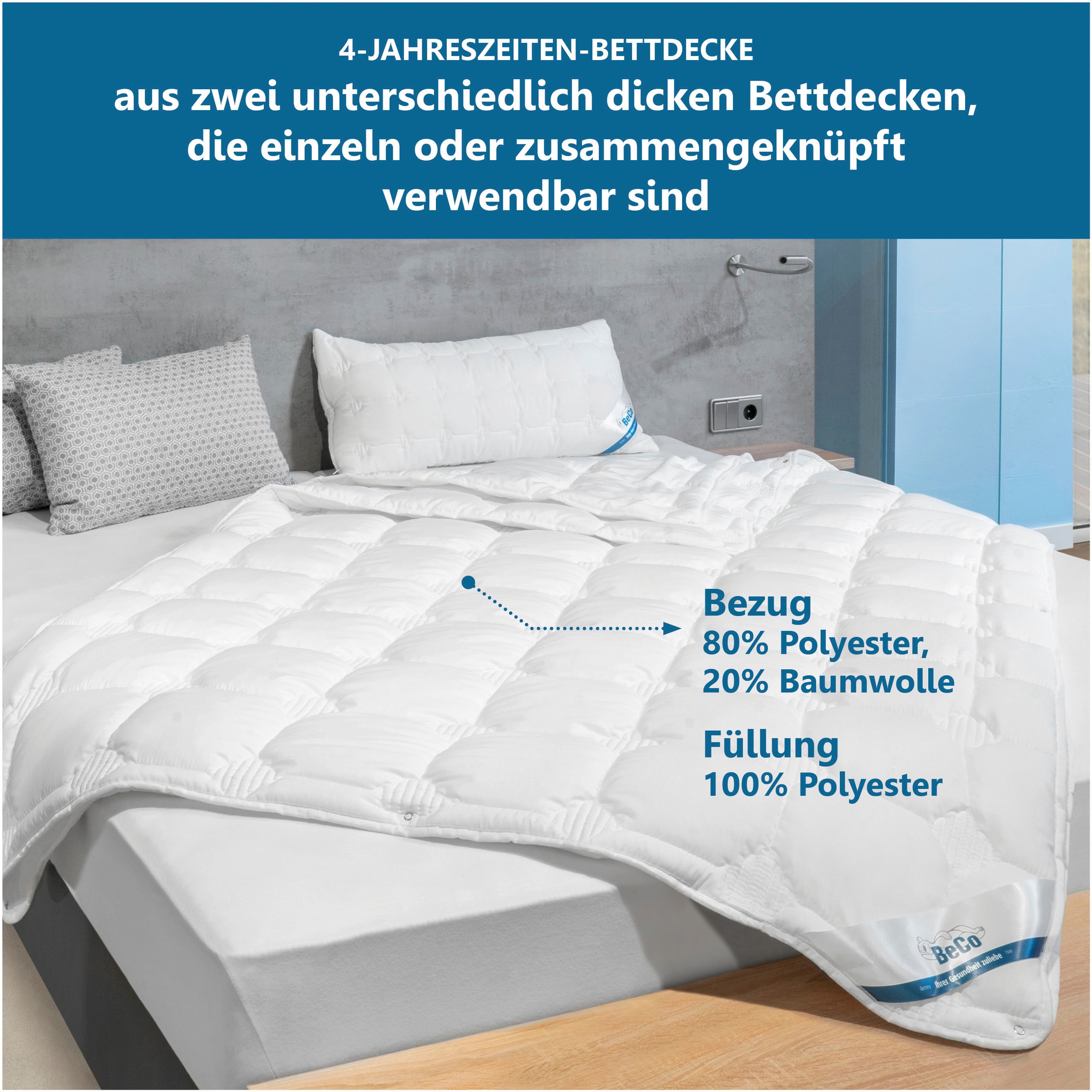 Beco Microfaserbettdecke "Medibett Cotton Soft, Bettdecken für Sommer und Winter, Decke" 4-Jahreszeiten Füllung Polyester 1 Stk. tlg. Bettdecke 135x200 cm, allergiker geeignet (Hausstauballerker)