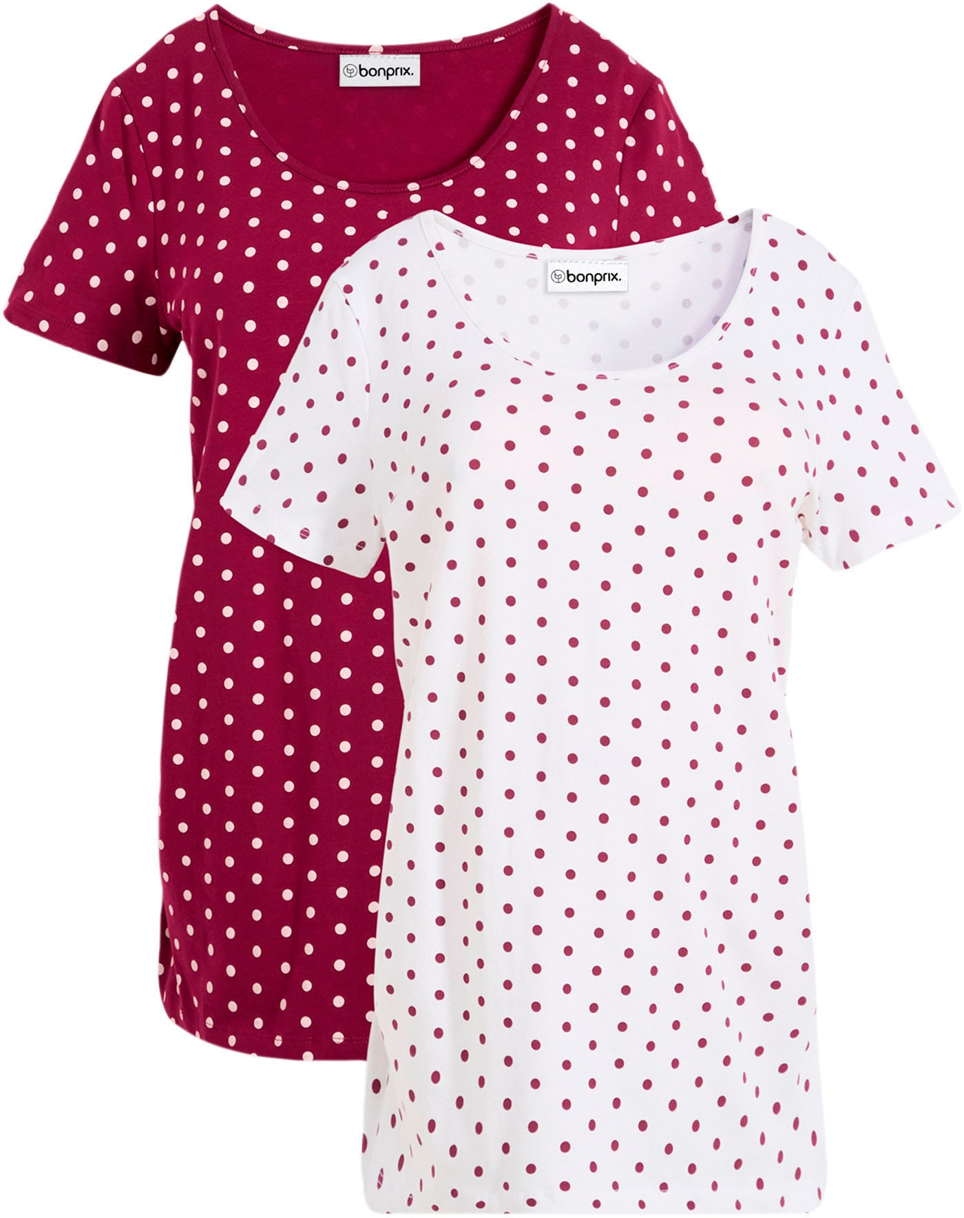 Image of bonprix Umstandsshirt Packung, 2 Stk. figurbetonte Passform, seitliche Raffungen, gepunktetes Design