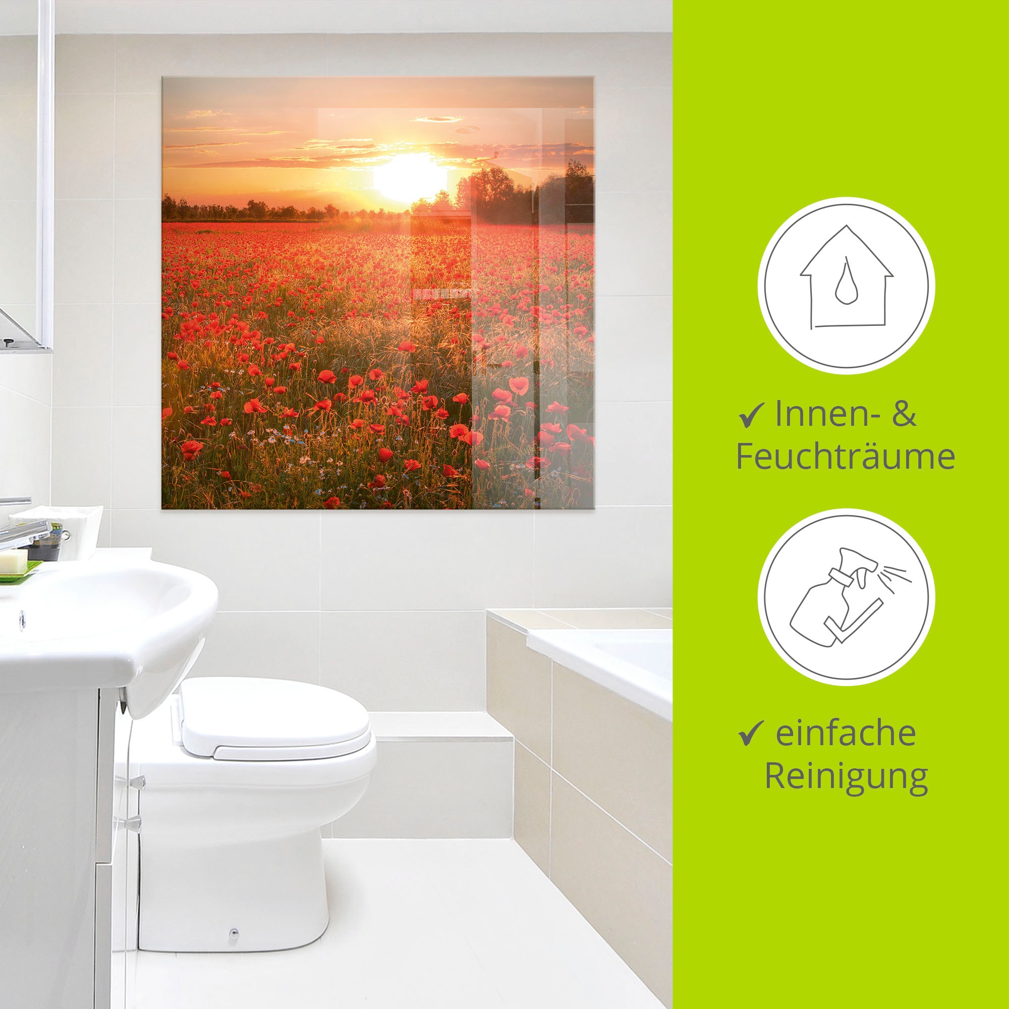 Artland Tableau en verre »Mohnblumenfeld bei Sonnenuntergang« 1 cuis tlg. in verschiedenen Grössen