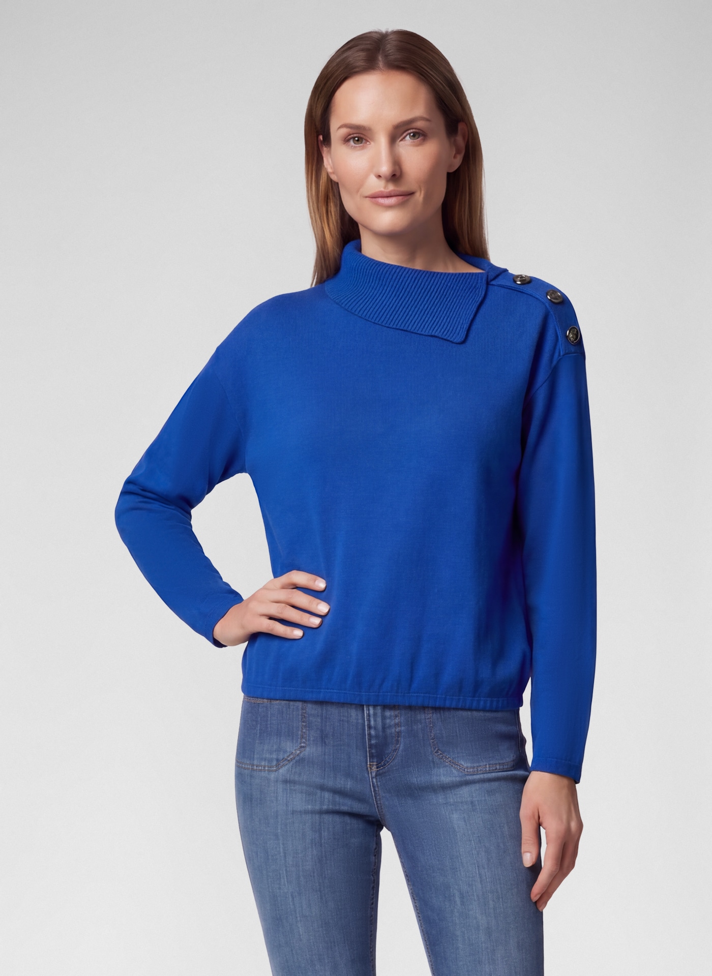 Image of Rabe Strickpullover Winterpullover mit dekorativem Klappkragen und Zierknöpfen