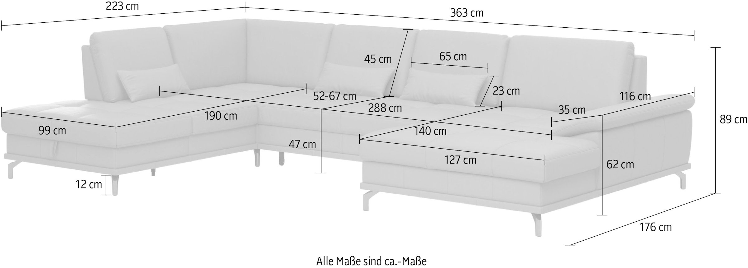 GOODproduct Wohnlandschaft »Costello U-Form, Sitztiefen- & Armteilverstellung, 3 Nierenkissen« optional Schlaffunktion & Stauraum, Federkern, Leder