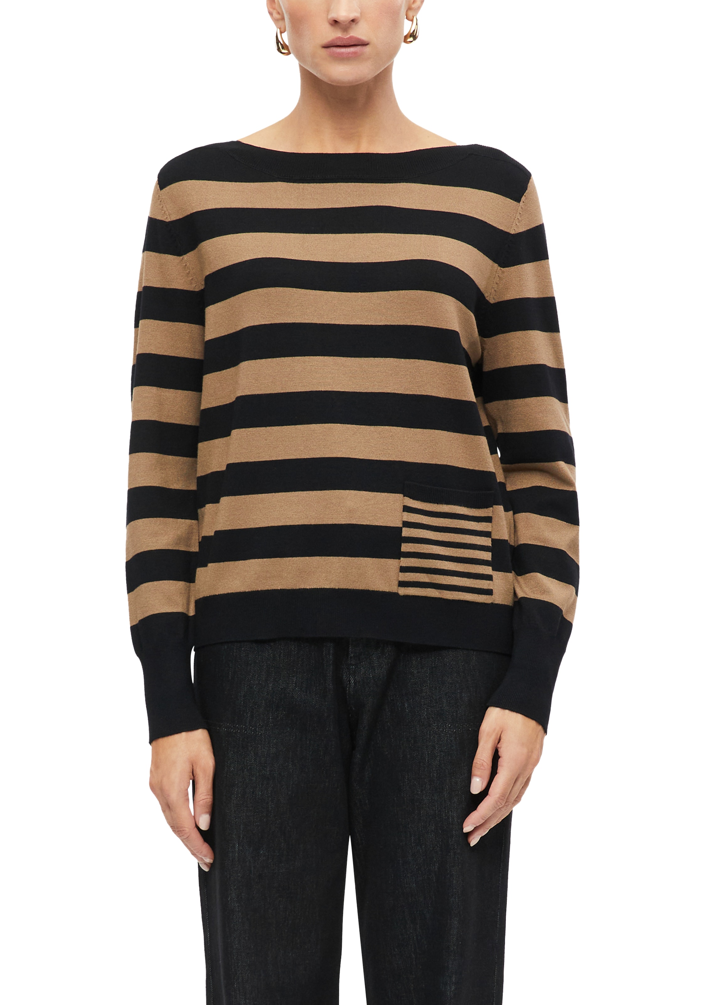Image of s.Oliver BLACK LABEL Strickpullover mit Streifenmuster / U-Boot-Ausschnitt