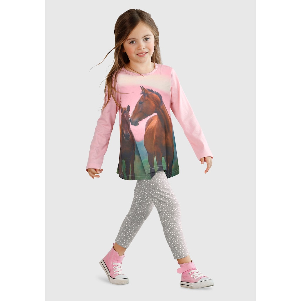 Arizona Longshirt & Leggings »für kleine Mädchen«, (Set, 2 tlg.), mit Pferde-Motiv