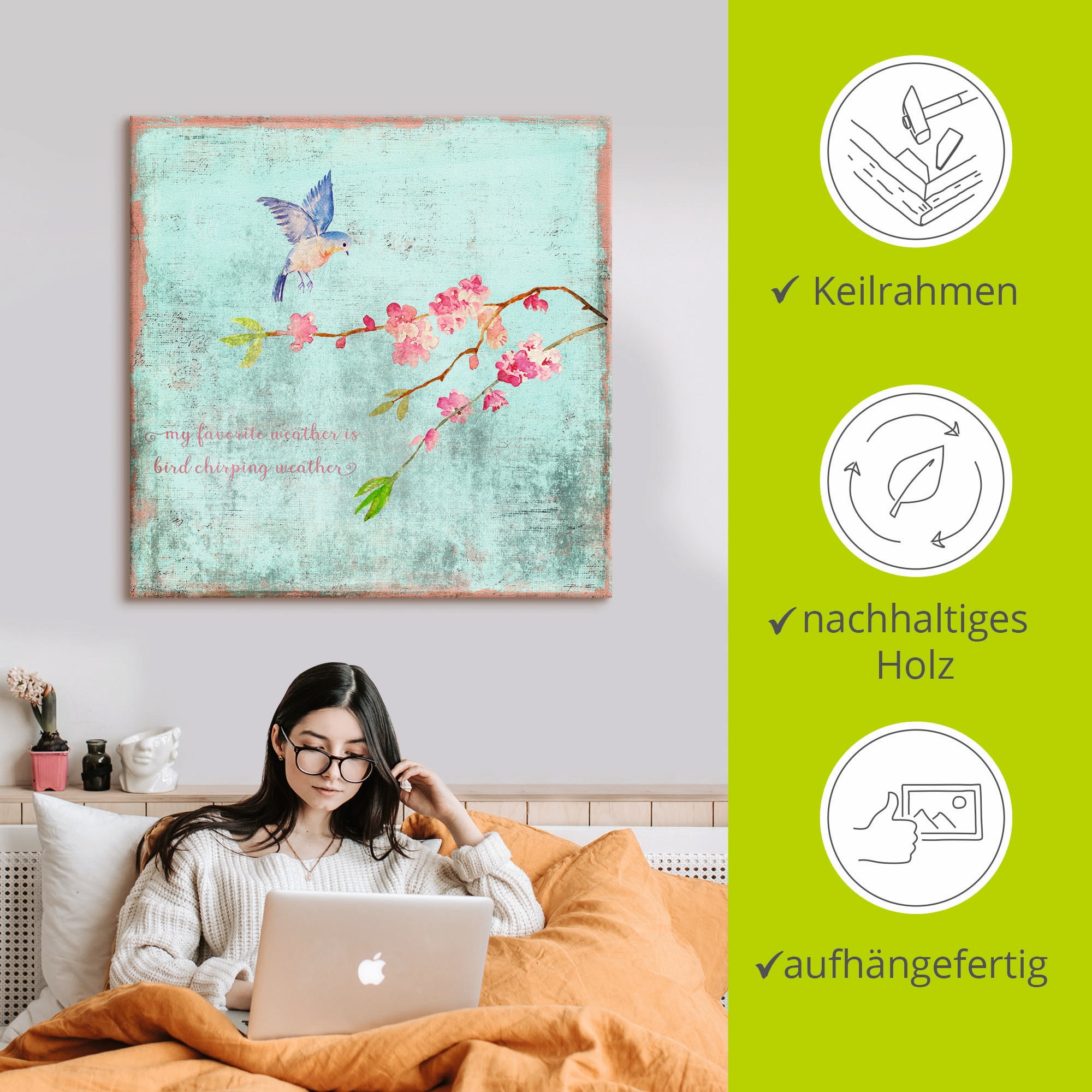 Artland Tableau sur toile »Vogelgezwitscherwetter« 1 cuis tlg. auf Holzrahmen gespannt