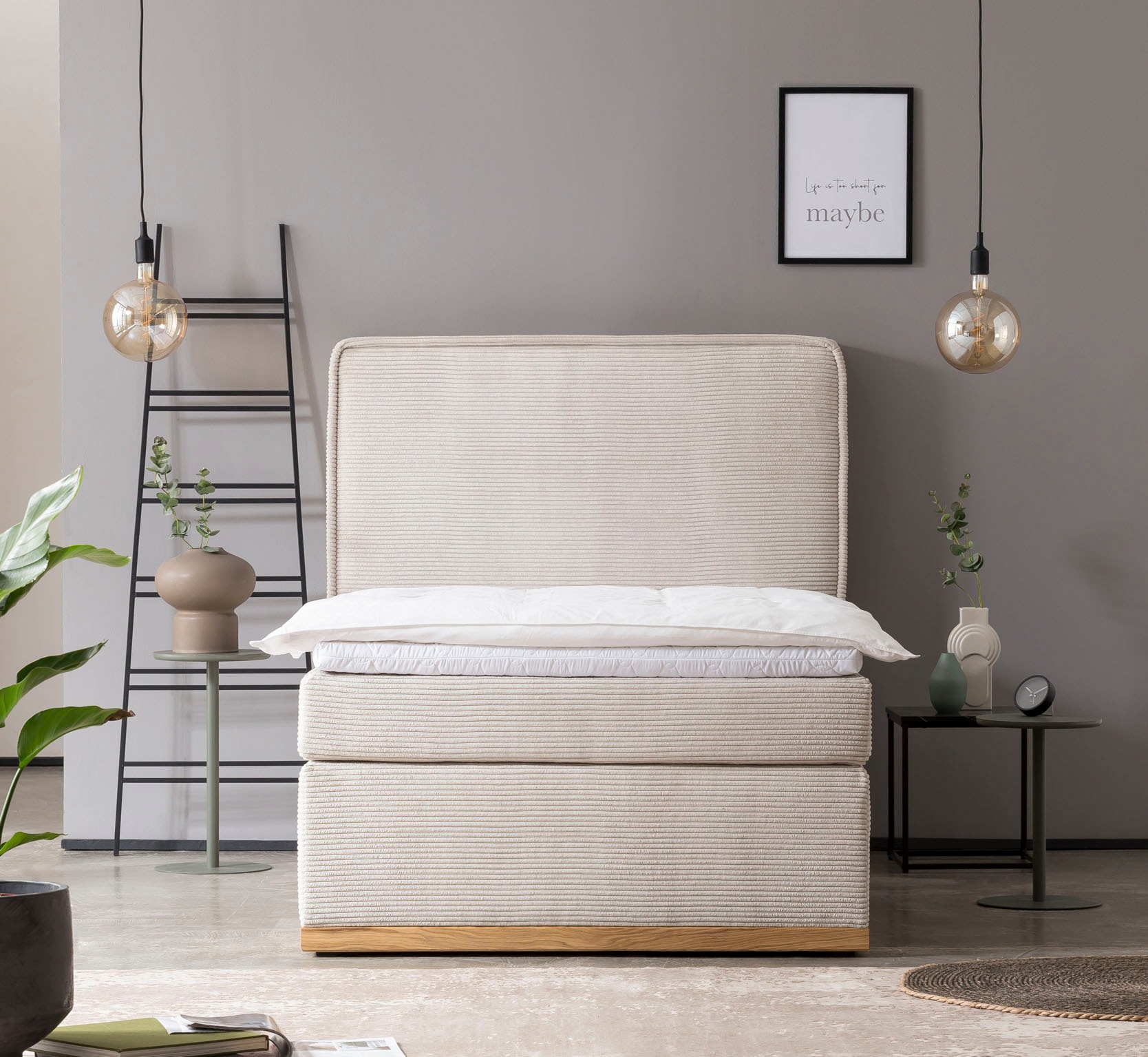 Home affaire Boxspringbett »SHERWOOD Hotelbett, Polsterbett«, Hochwertiger Cord,weiche Velours-Struktur, mit Topper, Eiche
