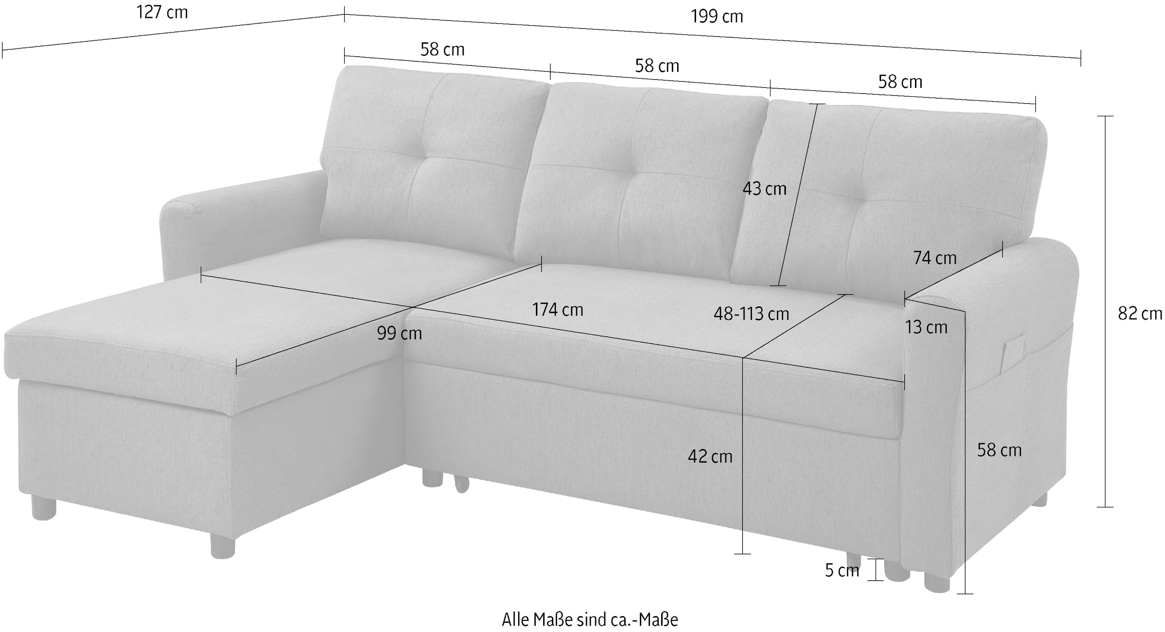 ATLANTIC home collection Schlafsofa »Gustavo L-Form«, mit Schlaffunktion, Stauraum & seitlichen Taschen