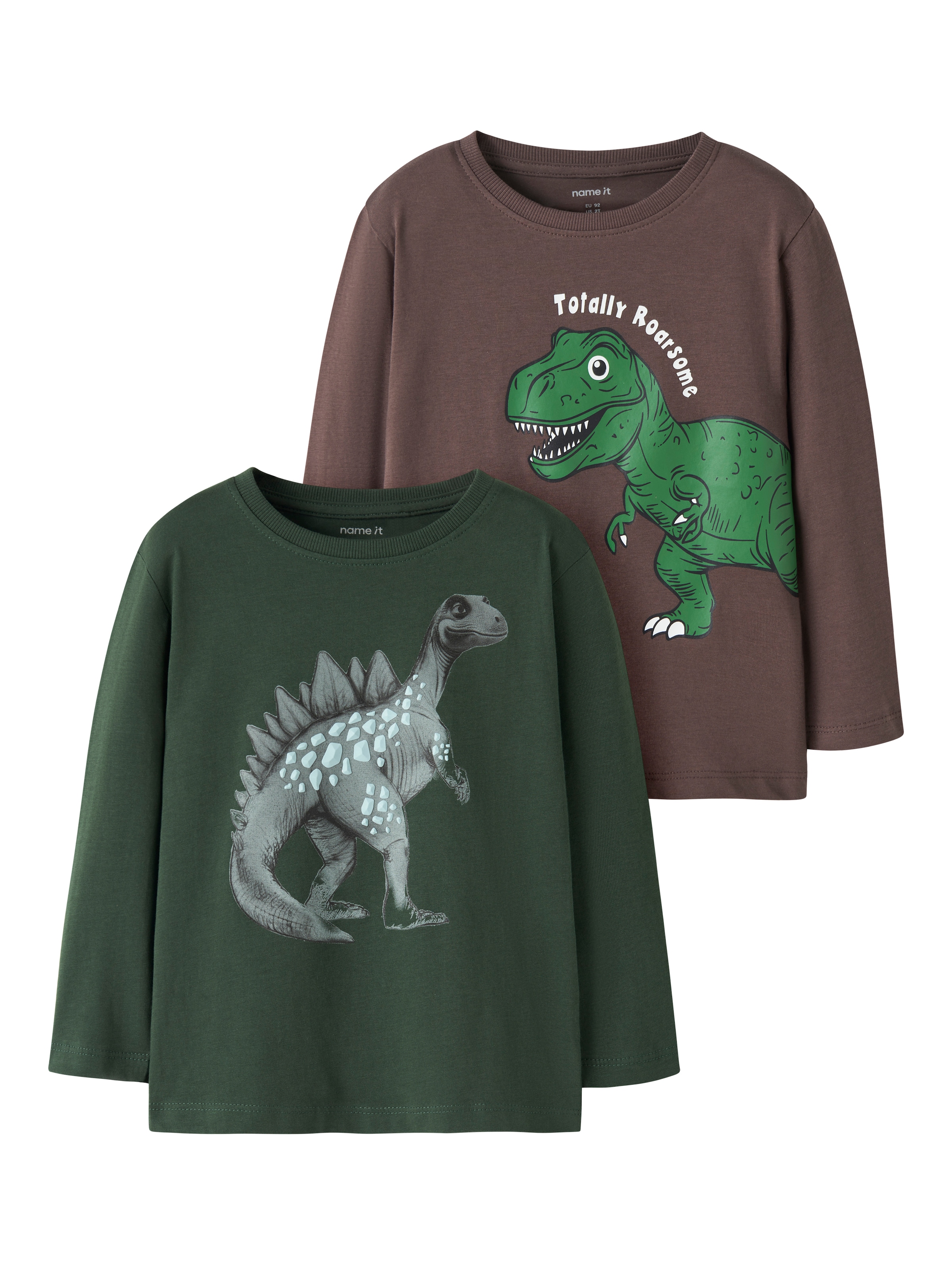 Image of Name It Langarmshirt "NMMNEDIN 2P LS NREG TOP BOX PB" Packung, 2 Baumwolle, regular fit, Dino Druck