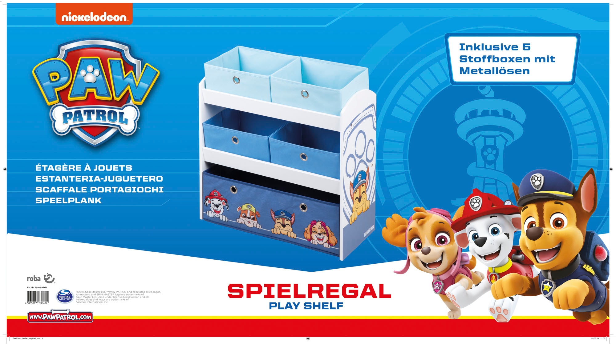 roba® Kinderregal »PAW Patrol, weiss«, inklusive 5 Stoffboxen in 2 Grössen