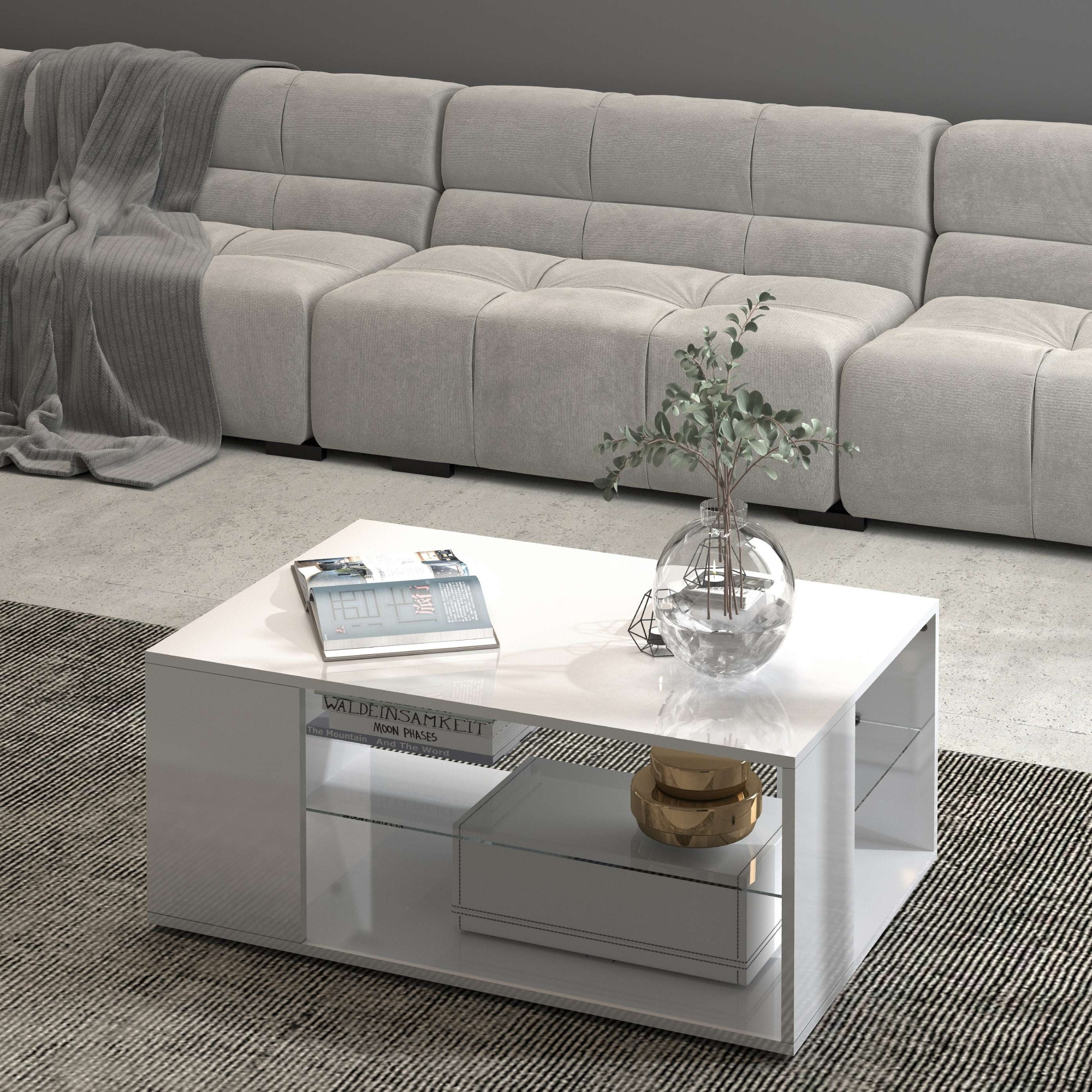 INOSIGN Couchtisch »Egypt Couchtisch,Sofatisch«, (1 St.), Aus glänzend weiss lack. Holz, mit Glasablage,rechteckig,Breite 90 cm
