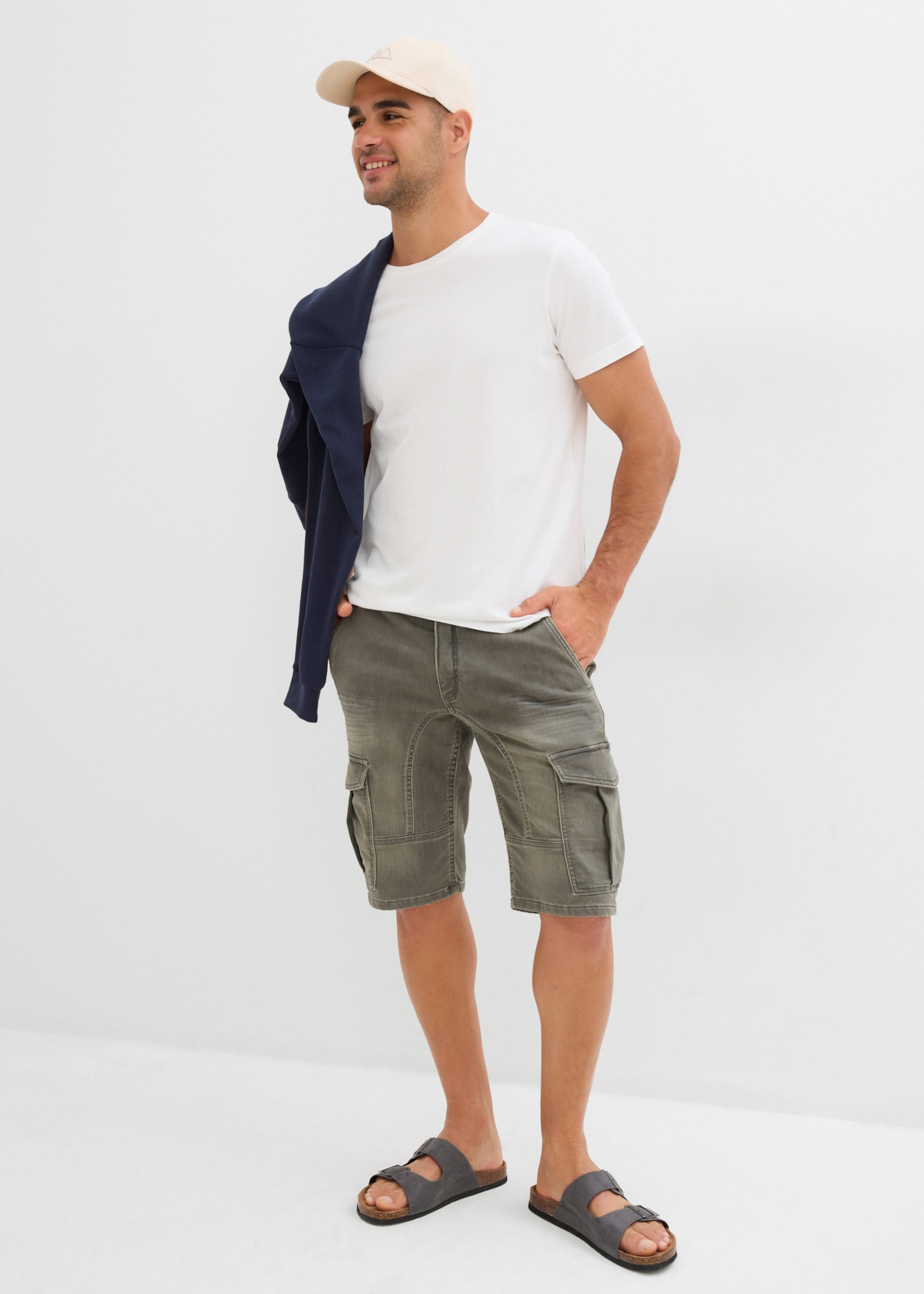 bonprix Bermuda  en coton et polyester, avec effet usé, coupe régulière