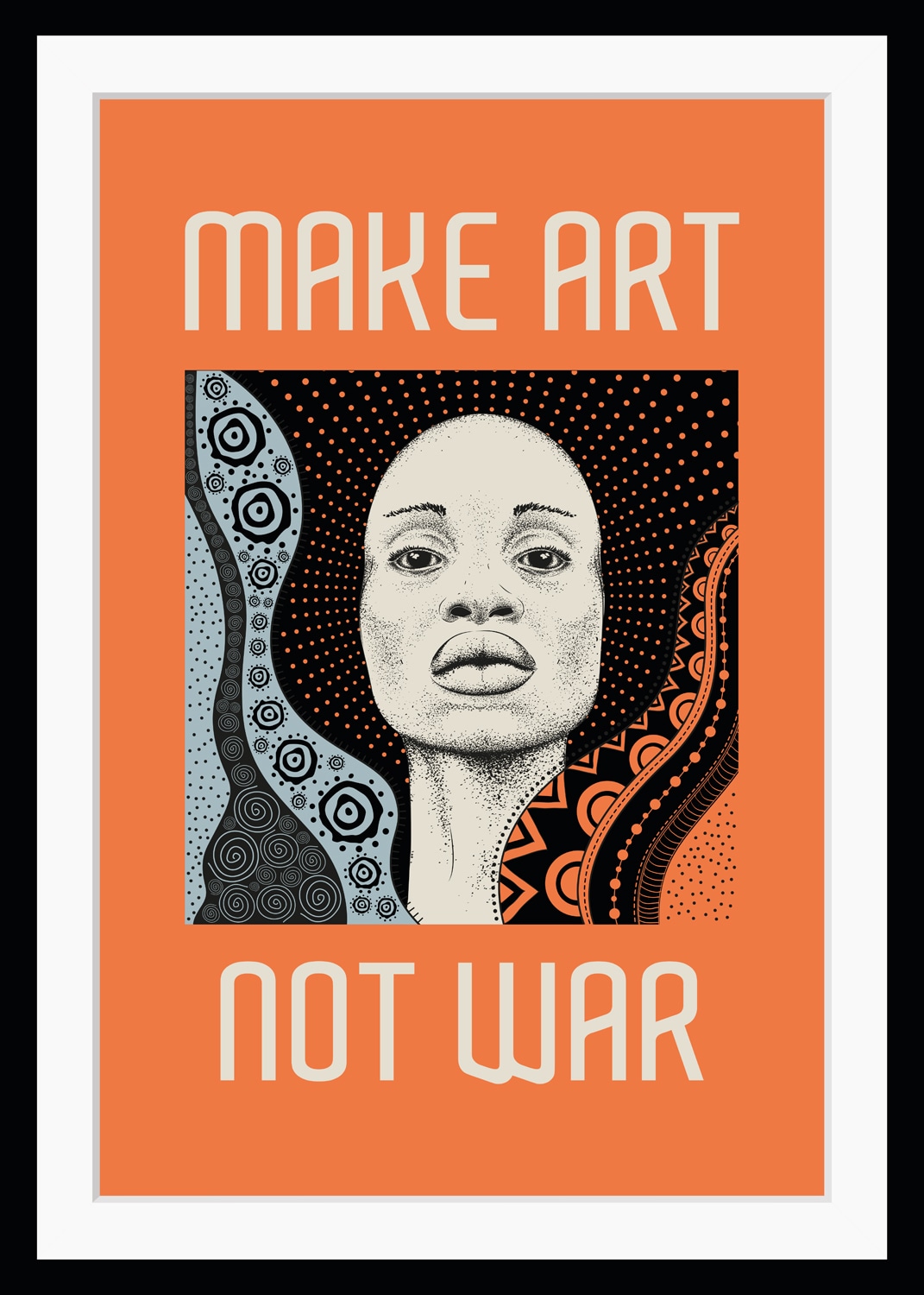 Image of queence Bild "MAKE ART NOT WAR" Figuren Frau Kunst Peace-Zeichen Schriftzug Sprüche & Texte HD Premium Poster-Druck inkl. Holzrahmen