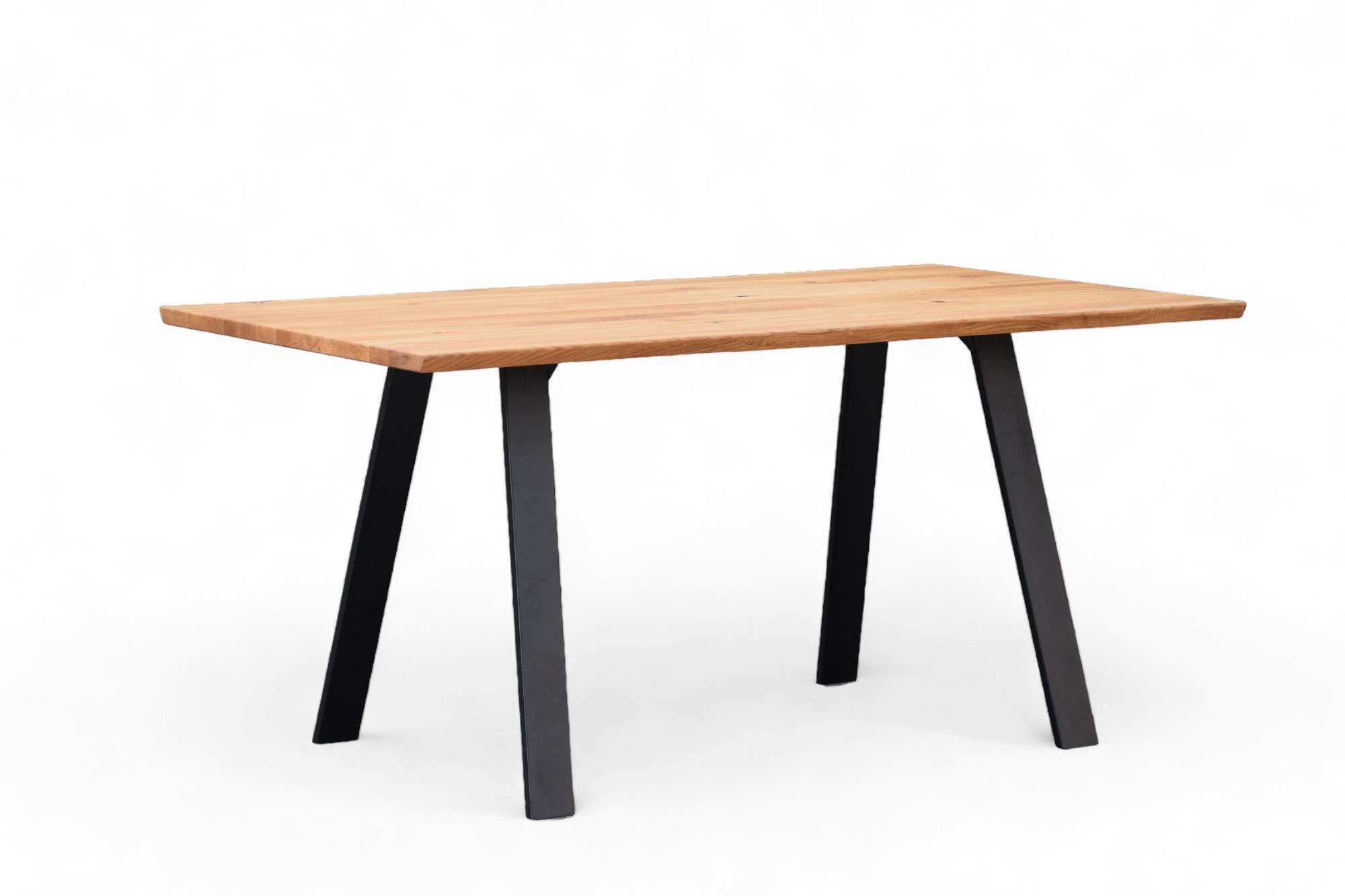 Image of GOODproduct Esstisch "Reidigen Küchentisch, A-Form Metallgestell, Wildeiche massiv geölt" Baum Kante oder Schweizer Kante, erhältlich in 3 Grössen und 2 Farben