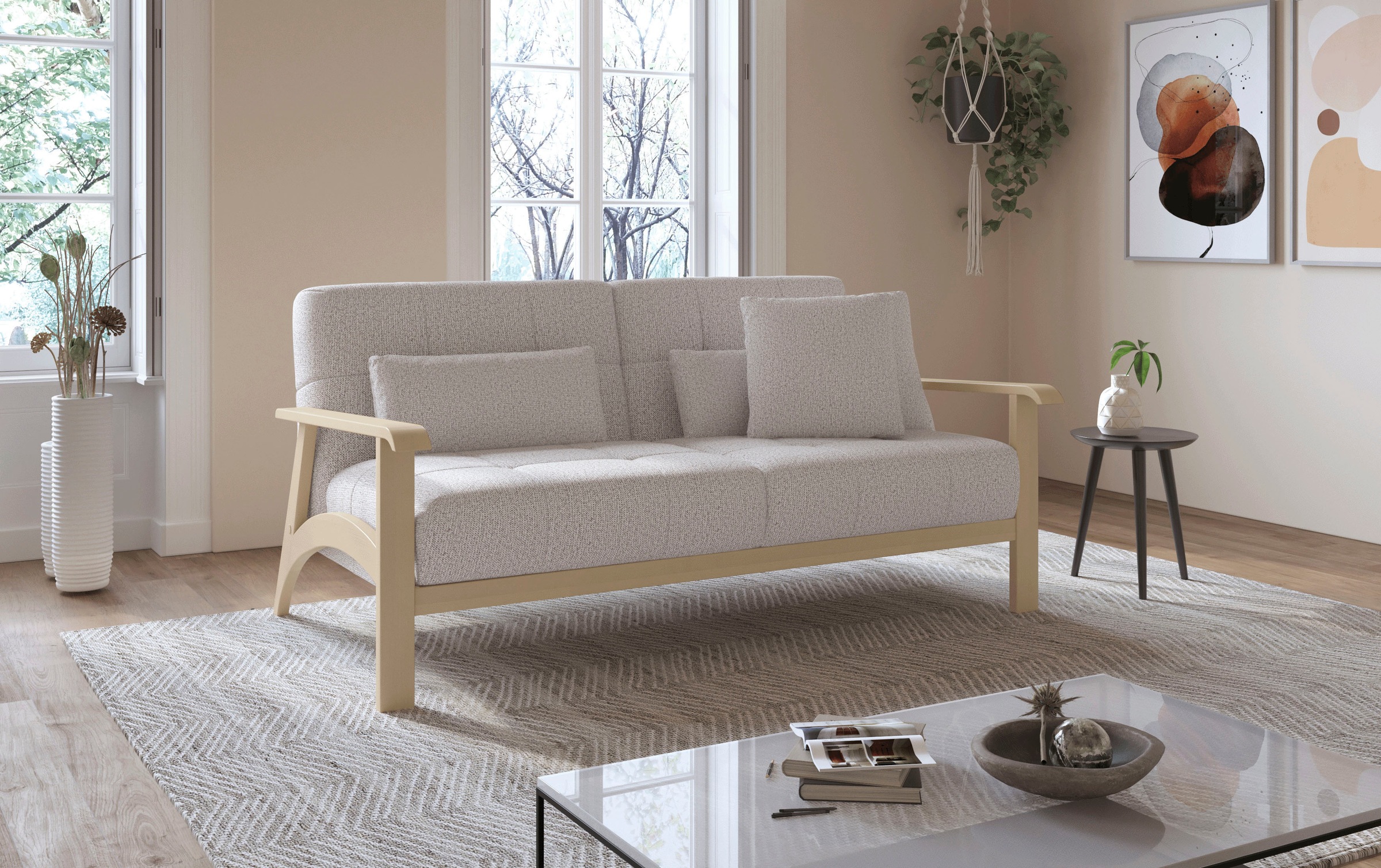 sit&more 2,5-Sitzer »Billund«, Armlehnen aus Buchenholz in natur, verschiedene Bezüge und Farben