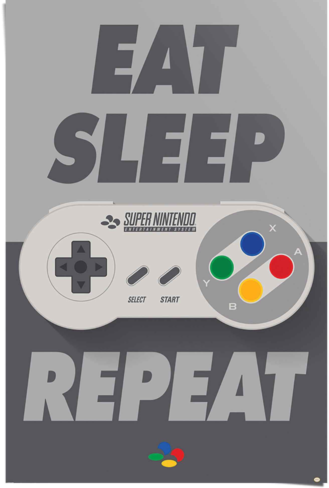 Image of Reinders Poster "Super Nintendo Eat, sleep, repeat" 1 Stk. tlg.