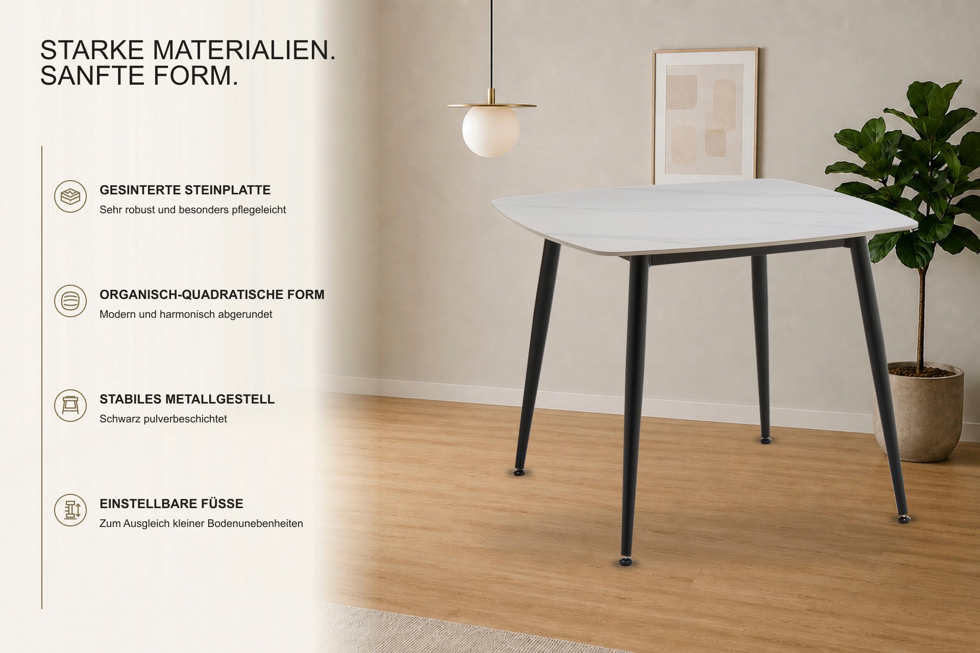 GOODproduct Esstisch »Nora« 1 Stk. tlg. organisch-quadratischer Tisch 90x90cm in Sinterstein-Keramikoptik