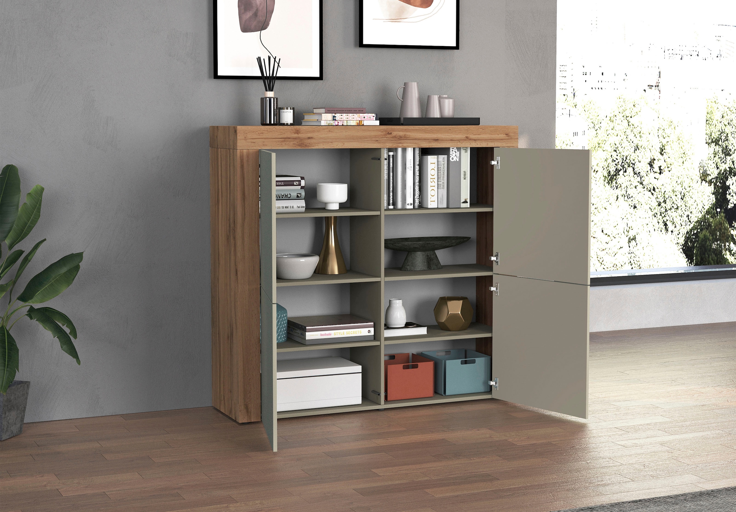 GOODproduct Buffet haut »CHRONOS Breite 140 cm mit 4 Türen und 8 Fächer 'Made in Italy'« 1 cuis tlg. Hohes Sideboard, Kommode, Schrank, Grifflos mit Push to Open
