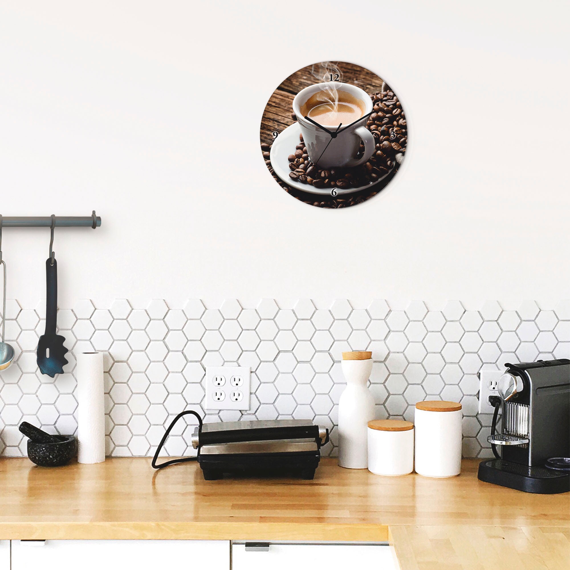 Artland Wanduhr »Heisser Kaffee - dampfender Kaffee«, wahlweise mit Quarz- oder Funkuhrwerk, lautlos ohne Tickgeräusche