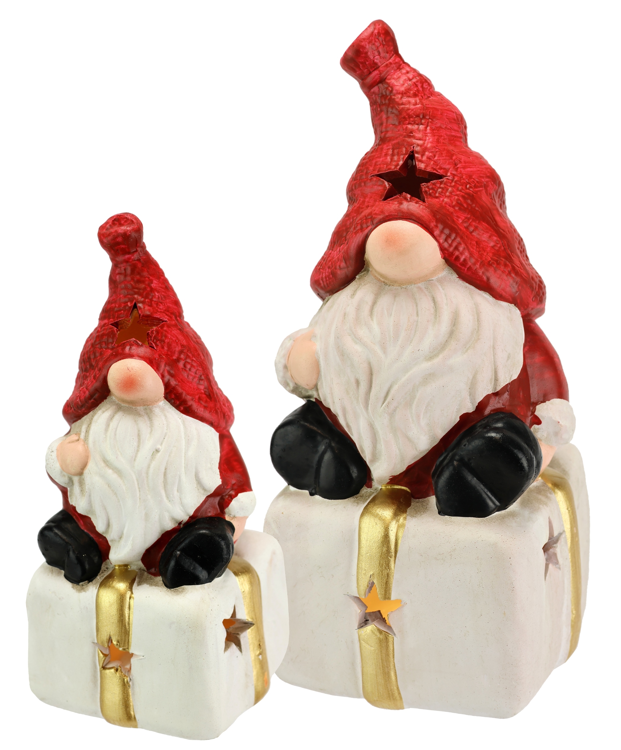 Image of I.GE.A. Dekofigur "Wichtel auf Geschenk" Mit LED 2er Set Weihnachtsdeko Kunstfigur Deko Statue Skulptur