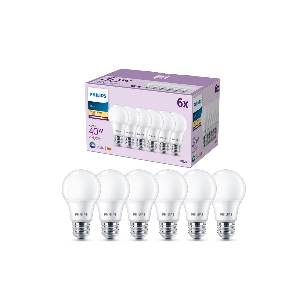 Philips LED-Leuchtmittel »(40W), 4.9W, E27, War«, E27, Warmweiss