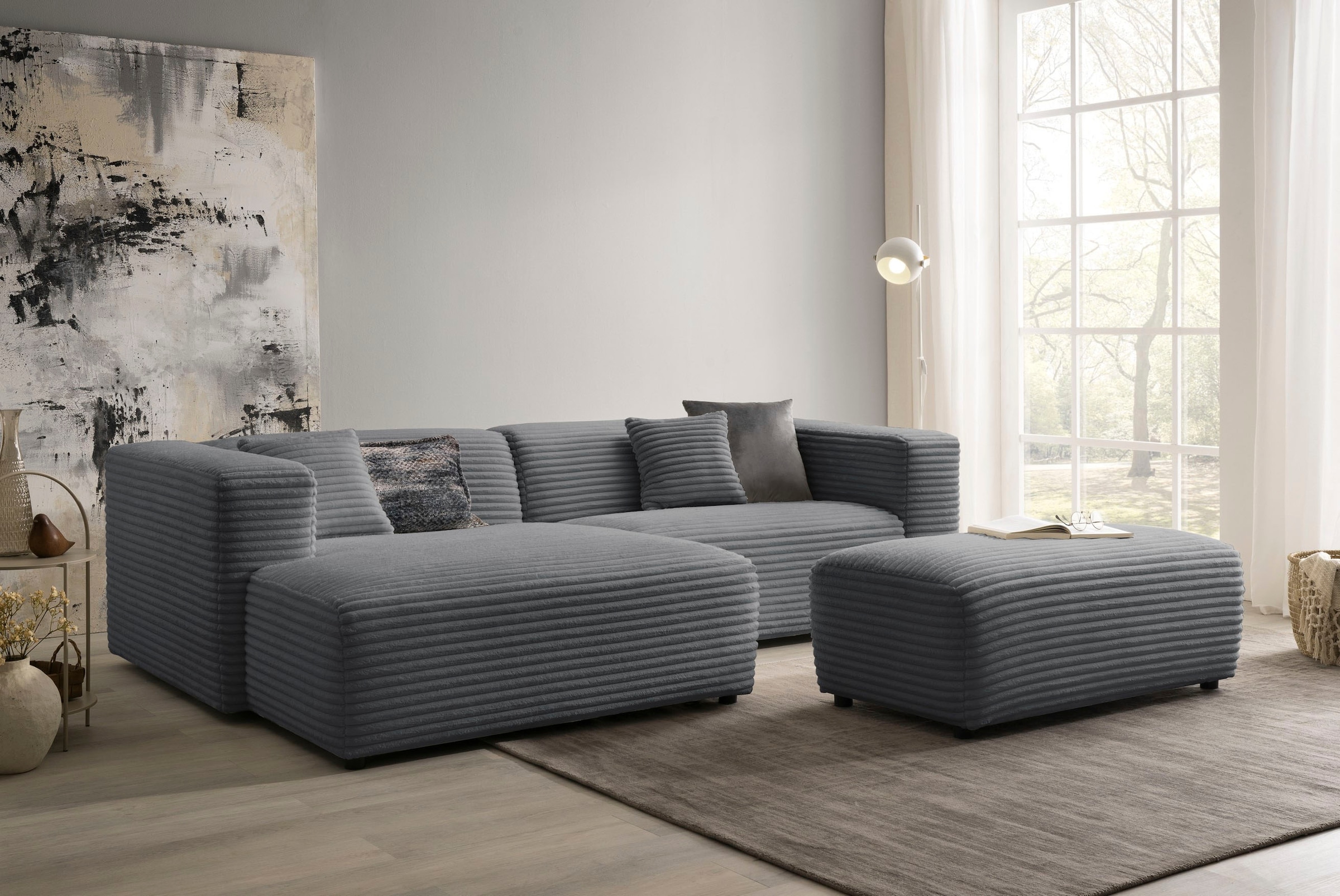 andas Polsterecke »BAKELS«, Ecksofa-Set (incl. Hocker) im trendigen Megacord