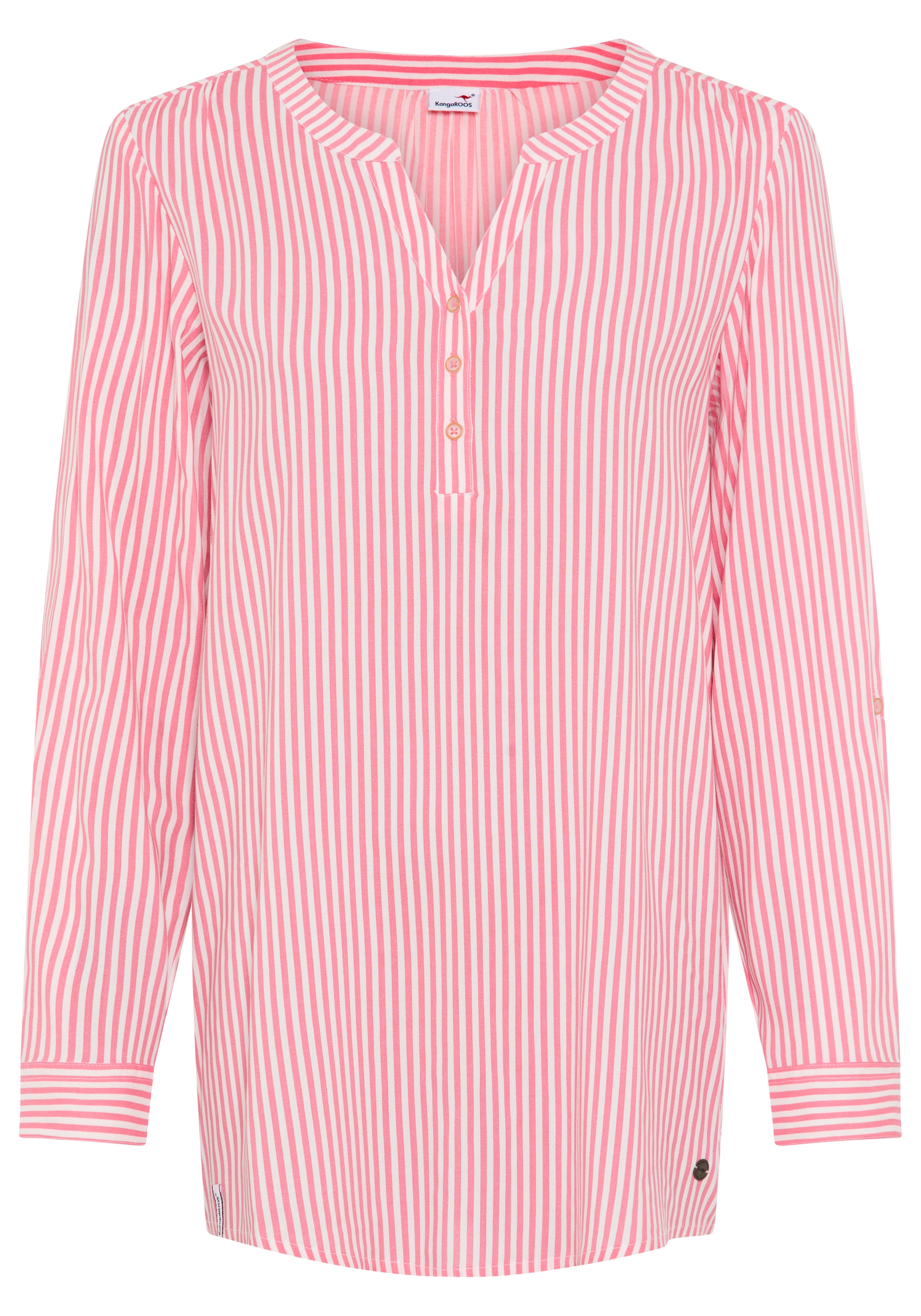 KangaROOS Blouse à enfiler Langarmbluse, figurumspielende Passform, Rundhalsausschnitt