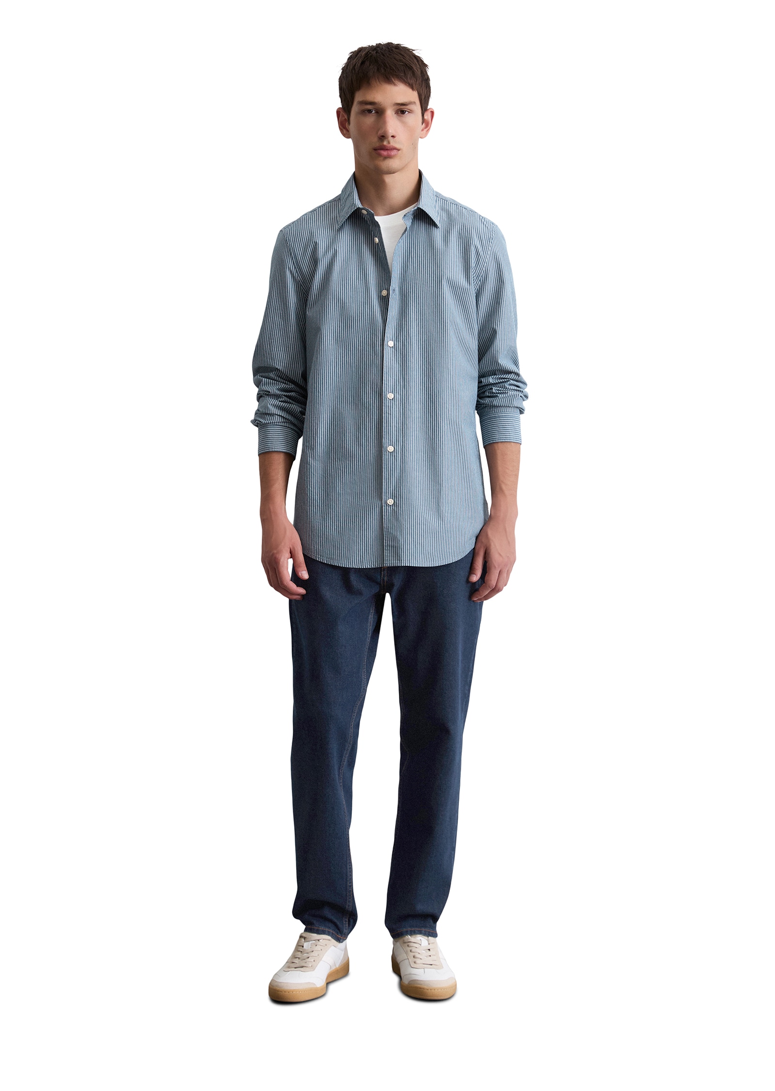 Marc O'Polo Langarmhemd, Shaped Fit, mit garngefärbtem Streifenmuster, Kentkragen
