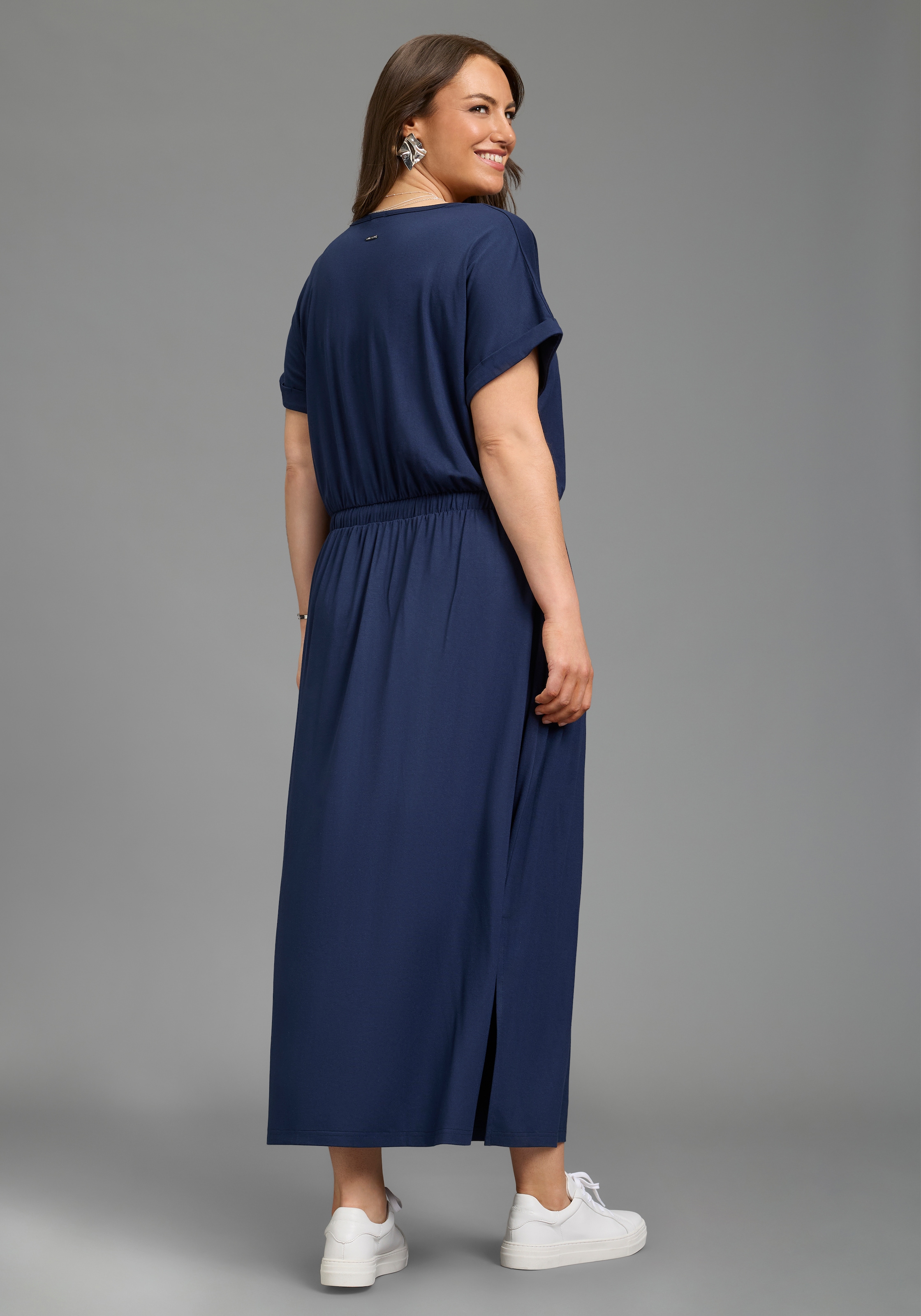 Laura Scott CURVE Robe en jersey in Midilänge, V-Ausschnitt, praktische Eingrifftaschen