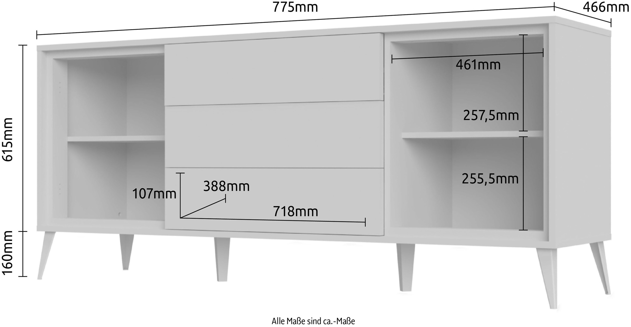 GOODproduct Commode »Vida« (H/L/P) : 78/180/47 cm,  laqué UV, très brillant, fonction soft-close et push-to-open